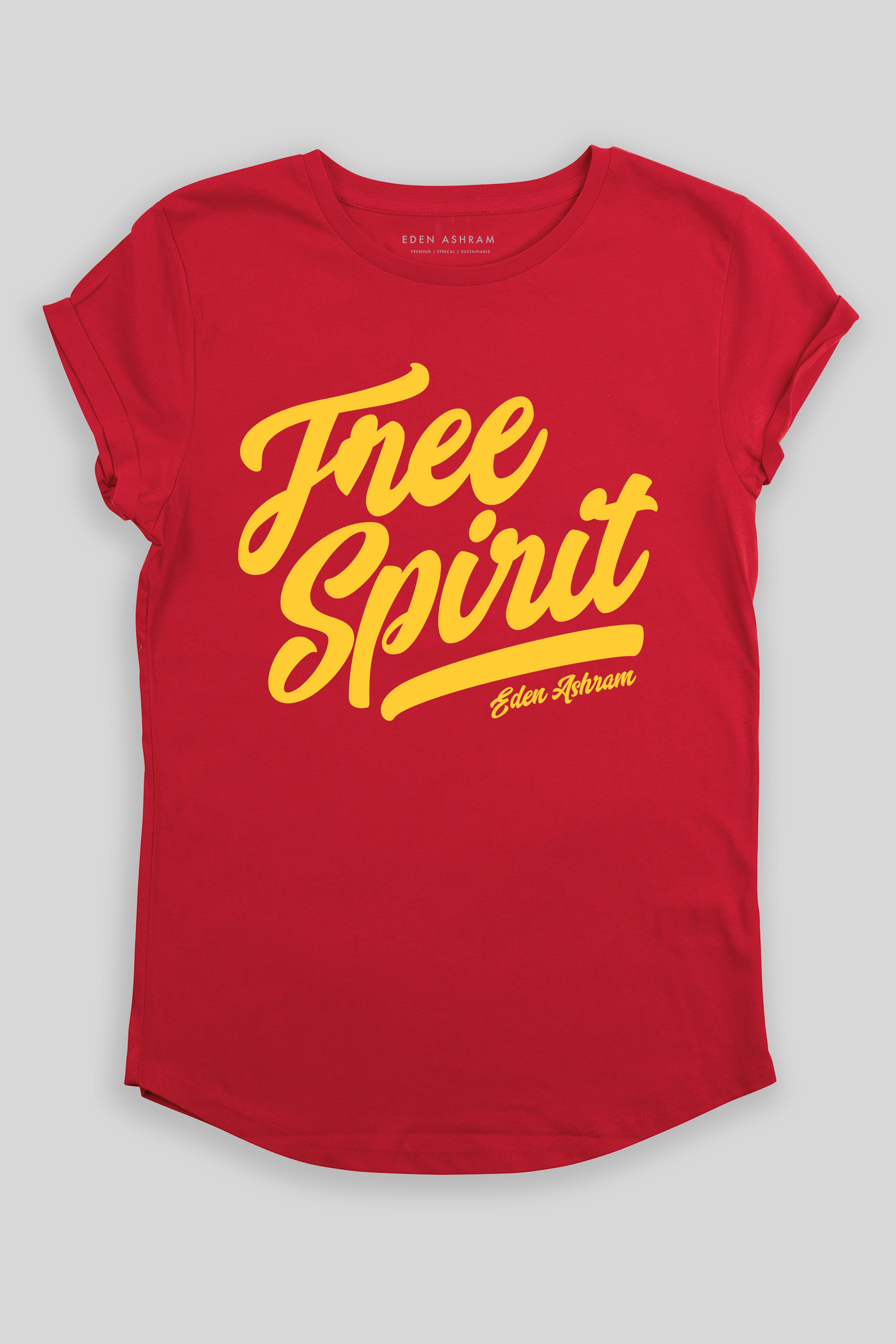 Eden Ashram Free Spirit Premium Rolled Sleeve T-Shirt Red