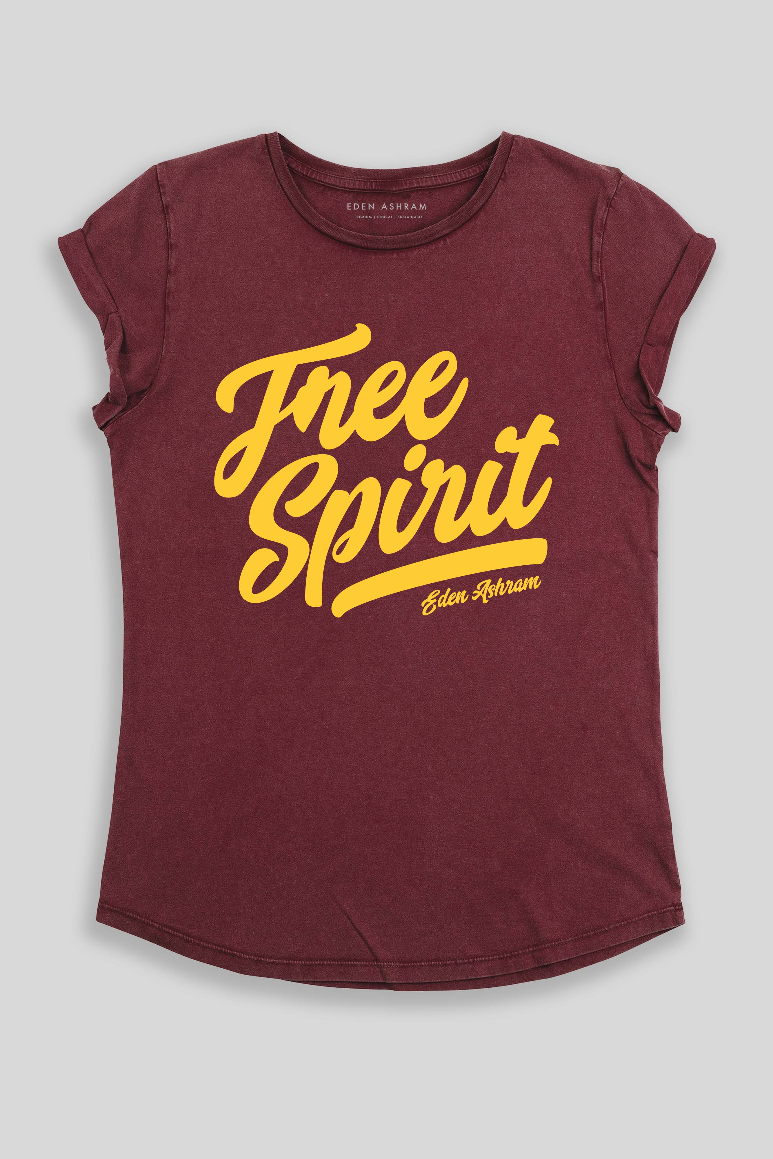 Eden Ashram Free Spirit Premium Rolled Sleeve T-Shirt Stonewash Burgundy