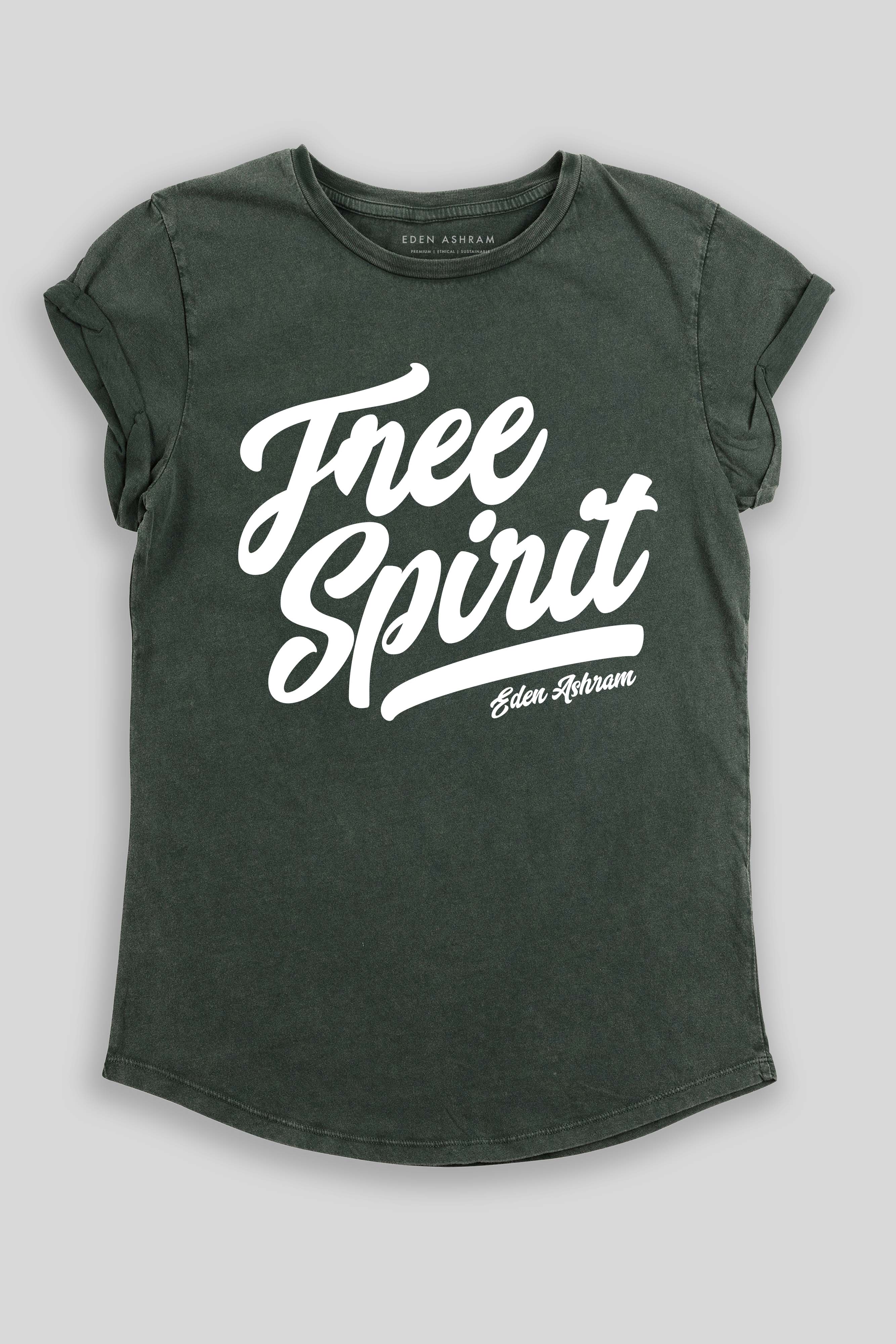 Eden Ashram Free Spirit Premium Rolled Sleeve T-Shirt Stonewash Green