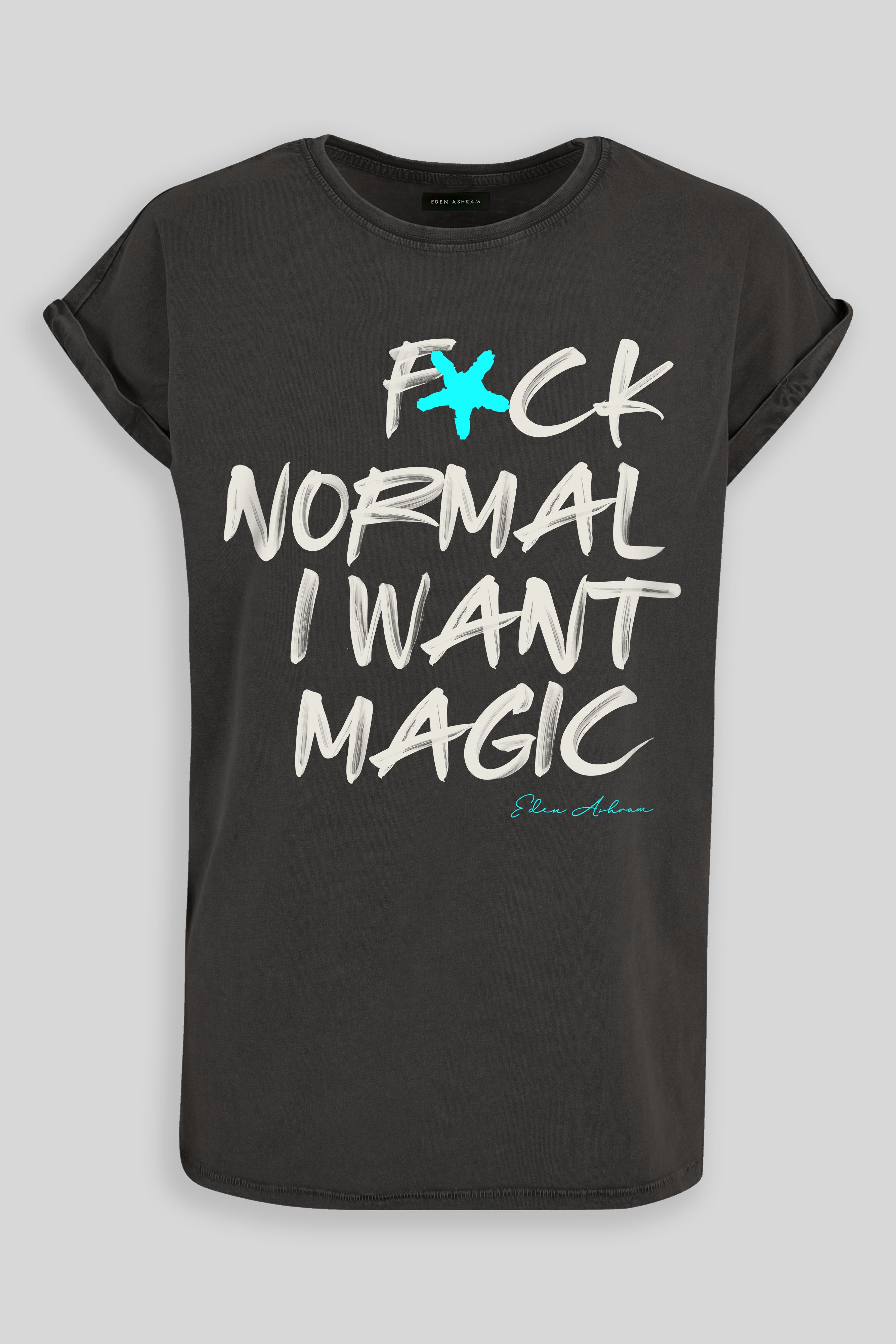 EDEN ASHRAM F*ck Normal I Want Magic Premium Relaxed Boyfriend T-Shirt Acid Wash Black