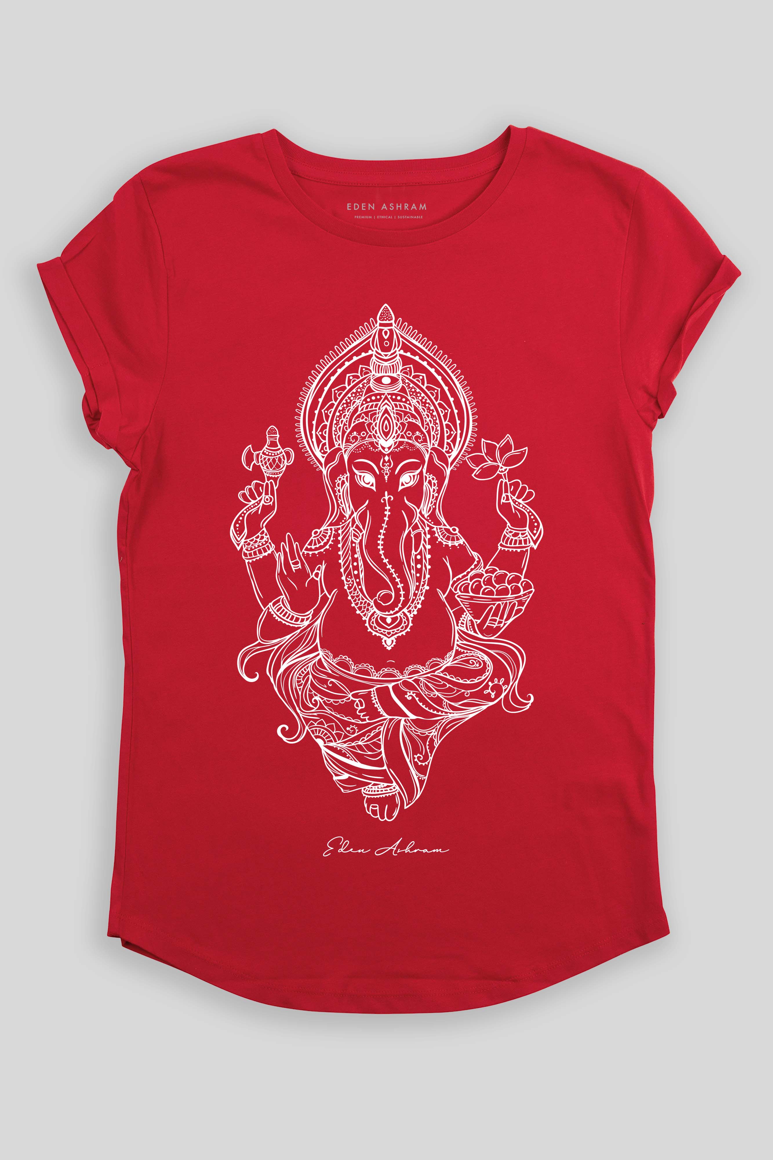 Eden Ashram Ganesha Premium Rolled Sleeve T-Shirt Red