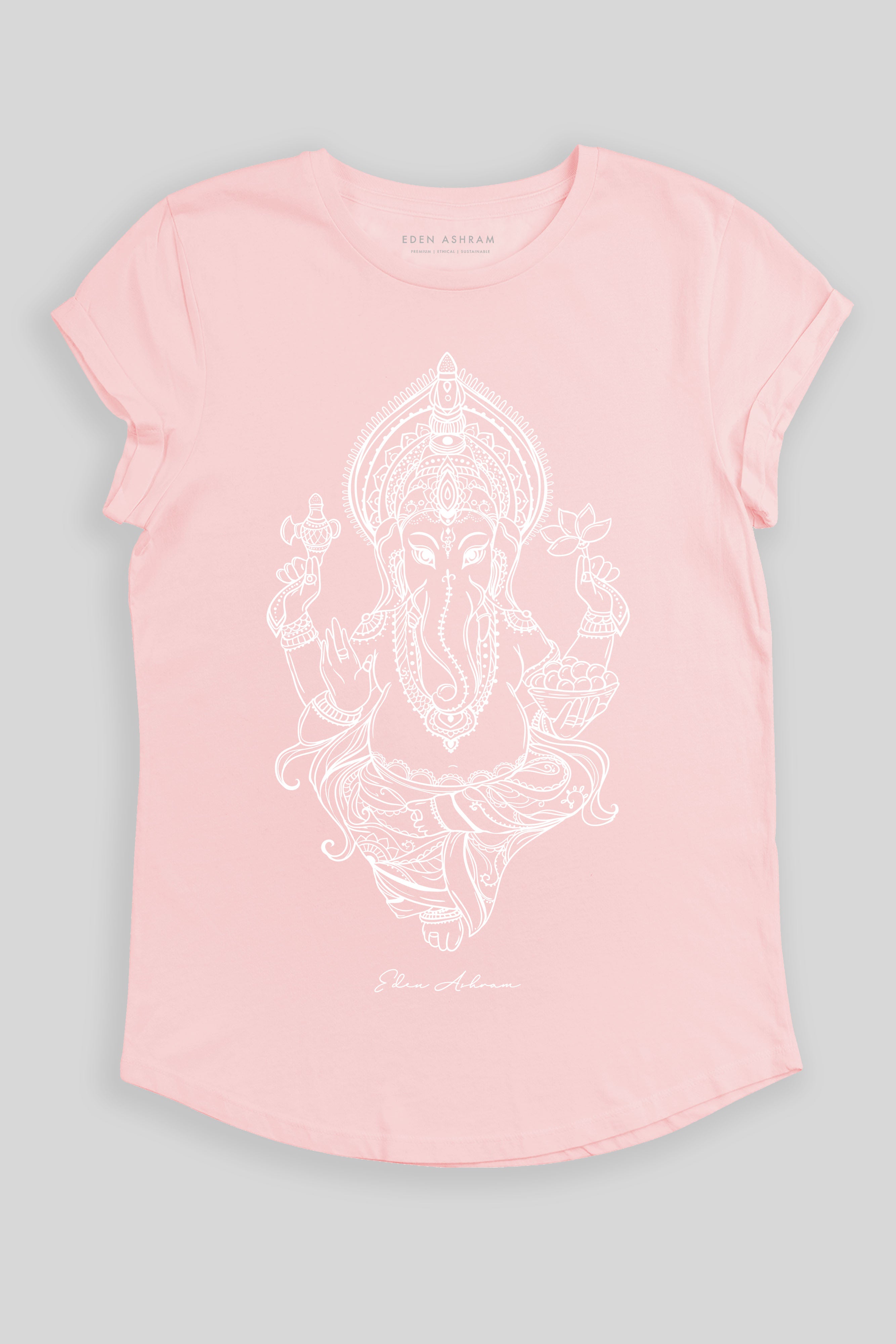 Eden Ashram Ganesha Premium Rolled Sleeve T-Shirt Stonewash Pink