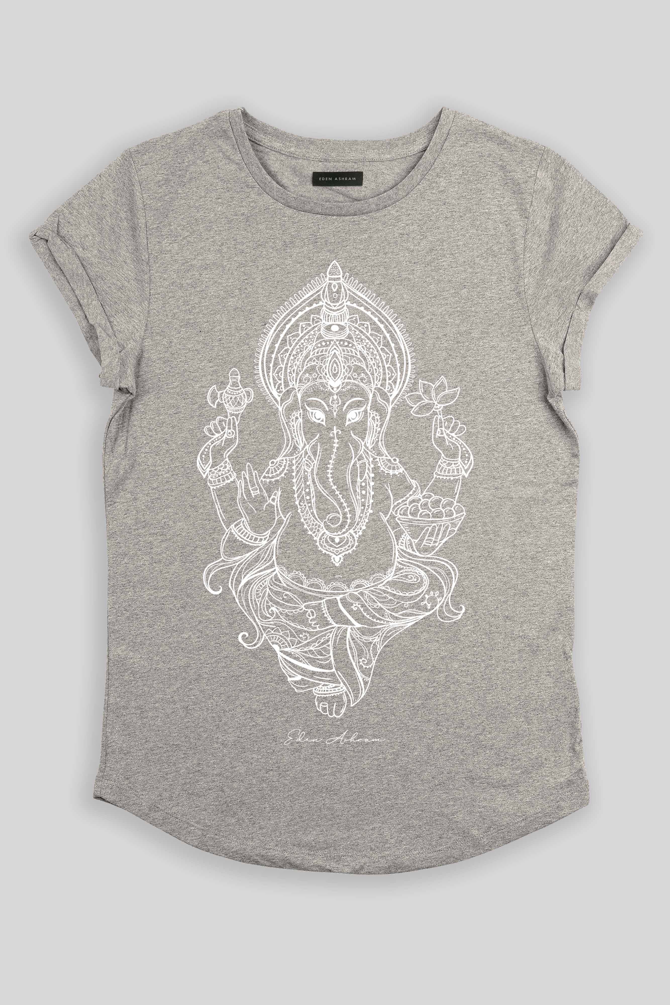 Eden Ashram Ganesha Premium Rolled Sleeve T-Shirt Heather Grey