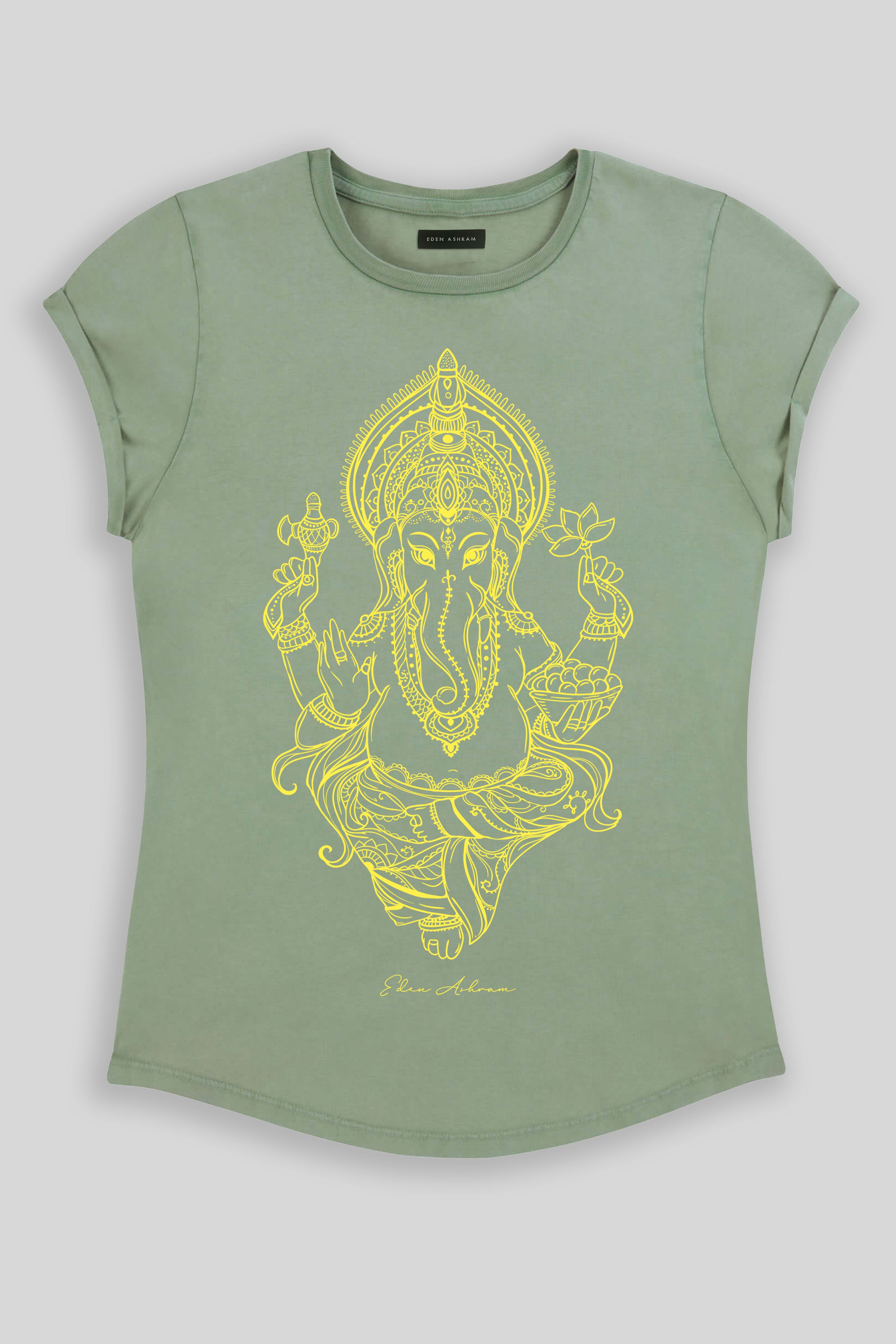 Eden Ashram Ganesha Premium Rolled Sleeve T-Shirt Stonewash Sage