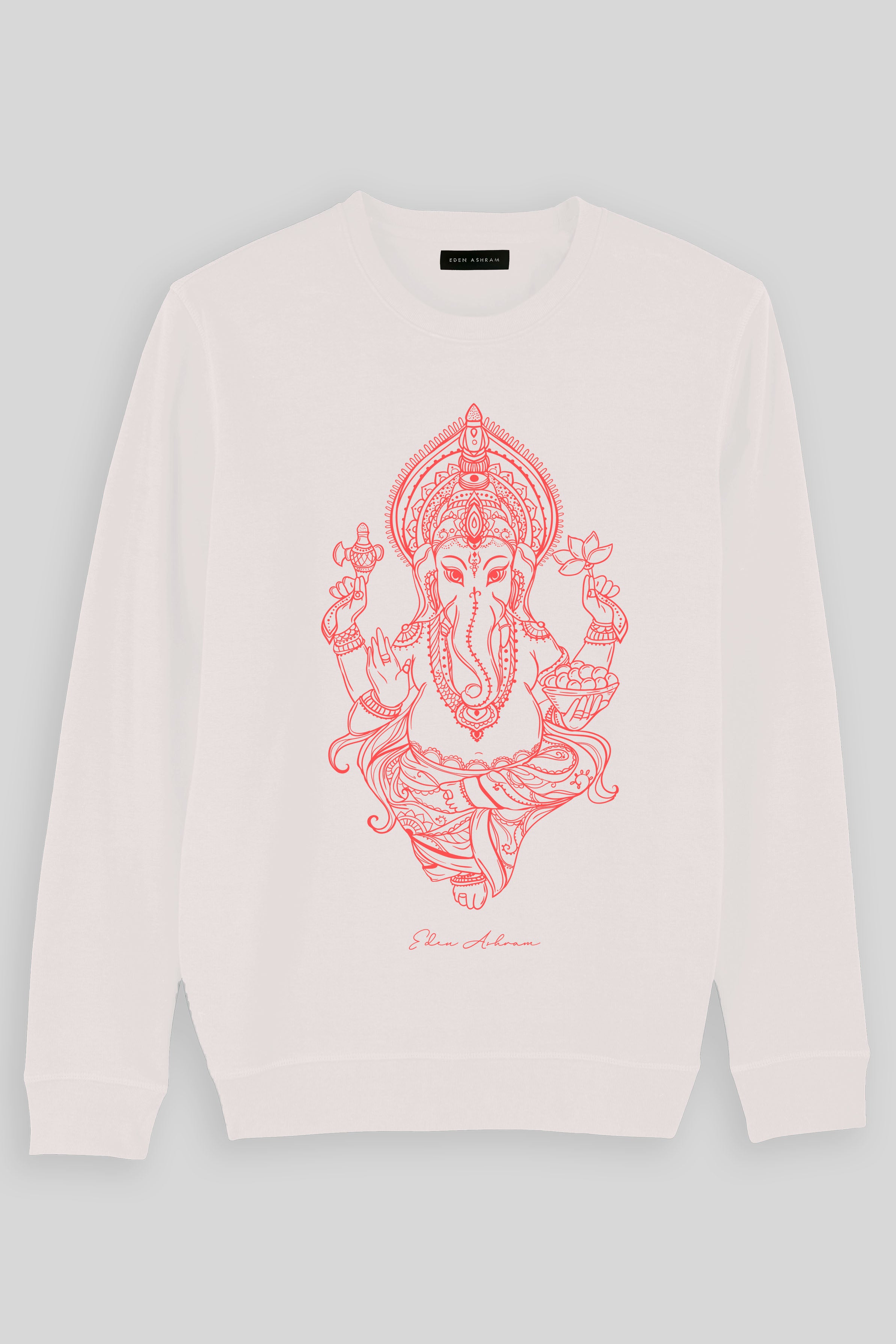 Eden Ashram Ganesha Premium Crew Neck Sweatshirt Vintage White