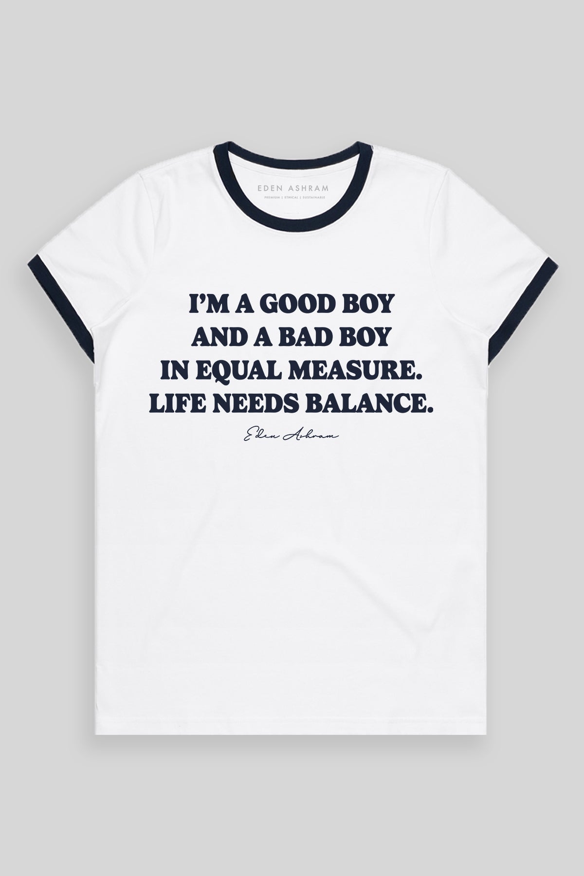 Eden Ashram Good Boy - Bad Boy Classic Ringer T-Shirt Navy