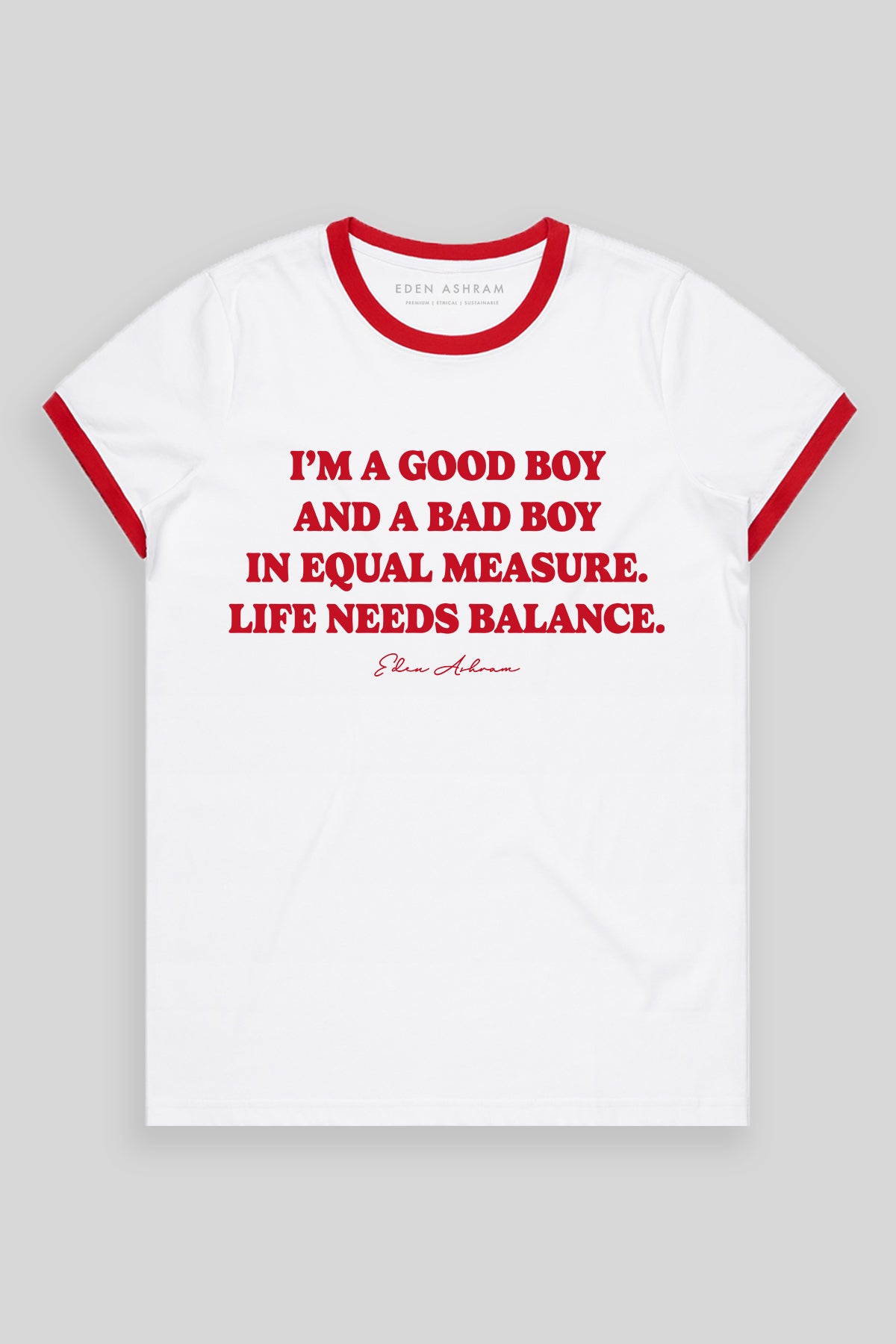 Eden Ashram Good Boy - Bad Boy Classic Ringer T-Shirt Red