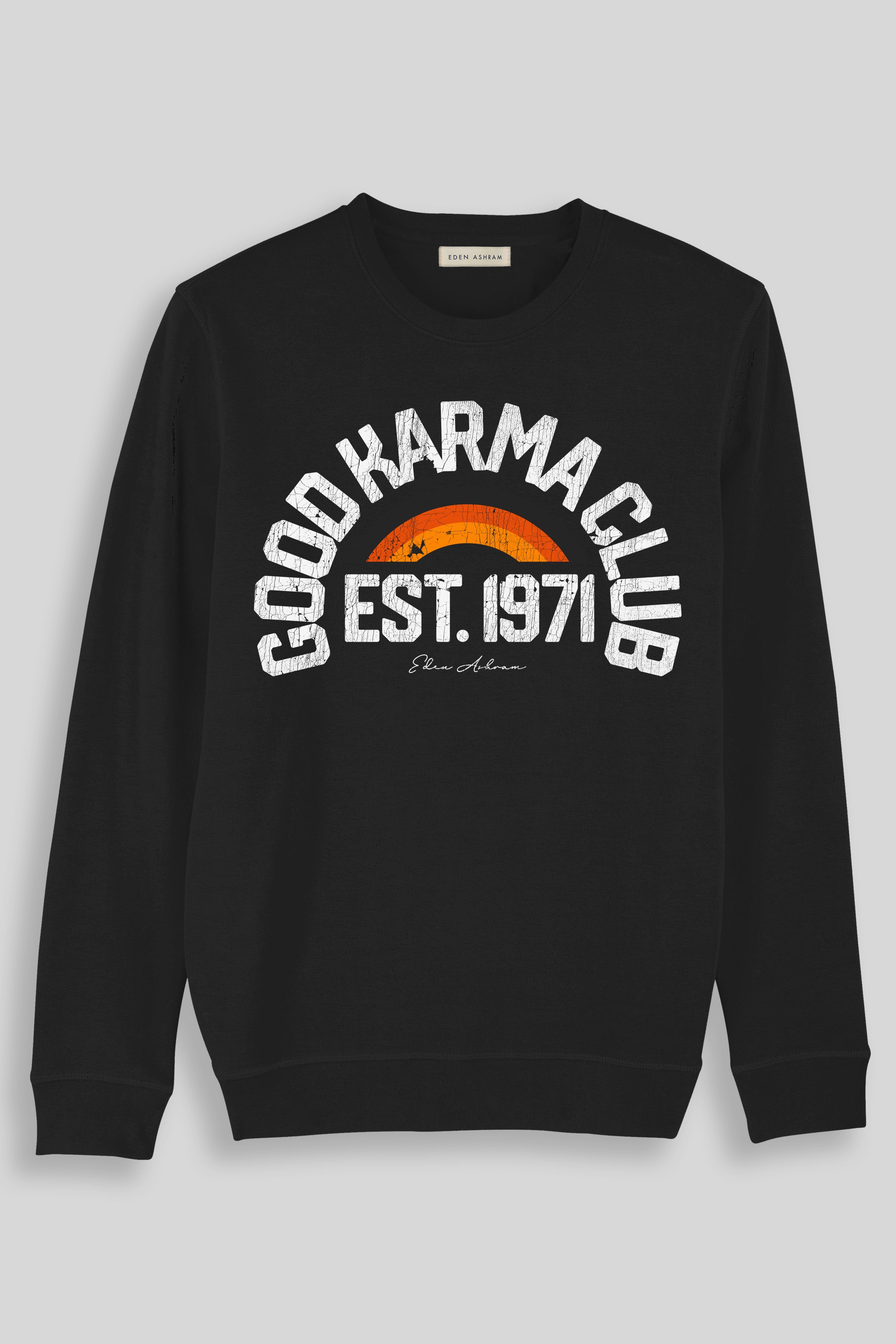 EDEN ASHRAM Good Karma Club Premium Crew Neck Sweatshirt Black