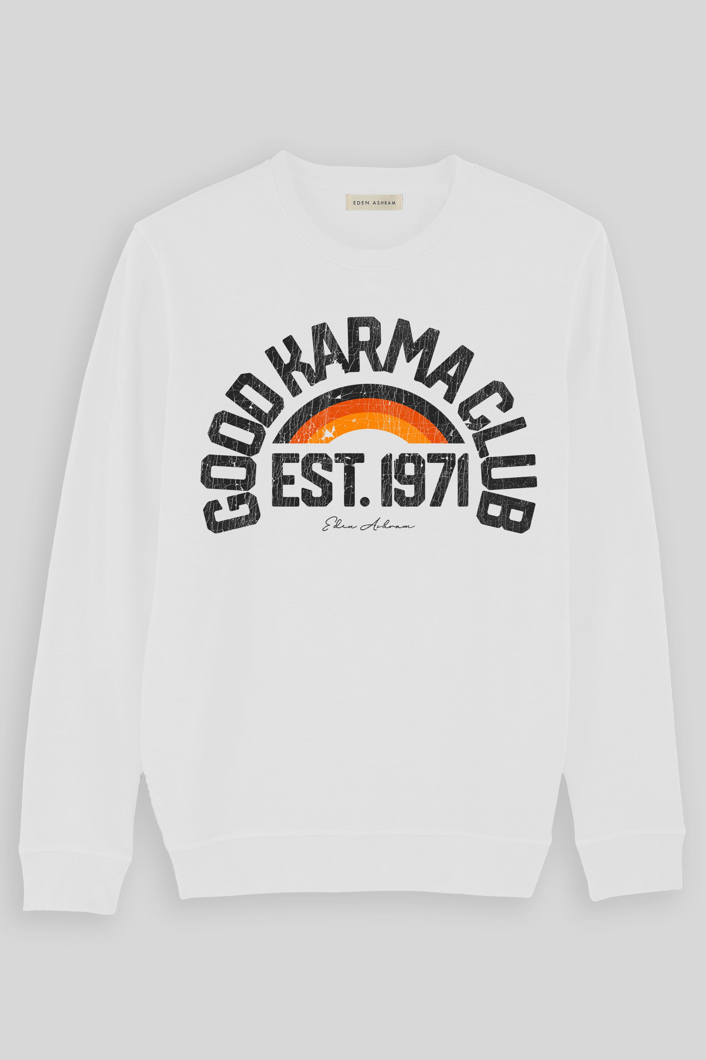 EDEN ASHRAM Good Karma Club Premium Crew Neck Sweatshirt White