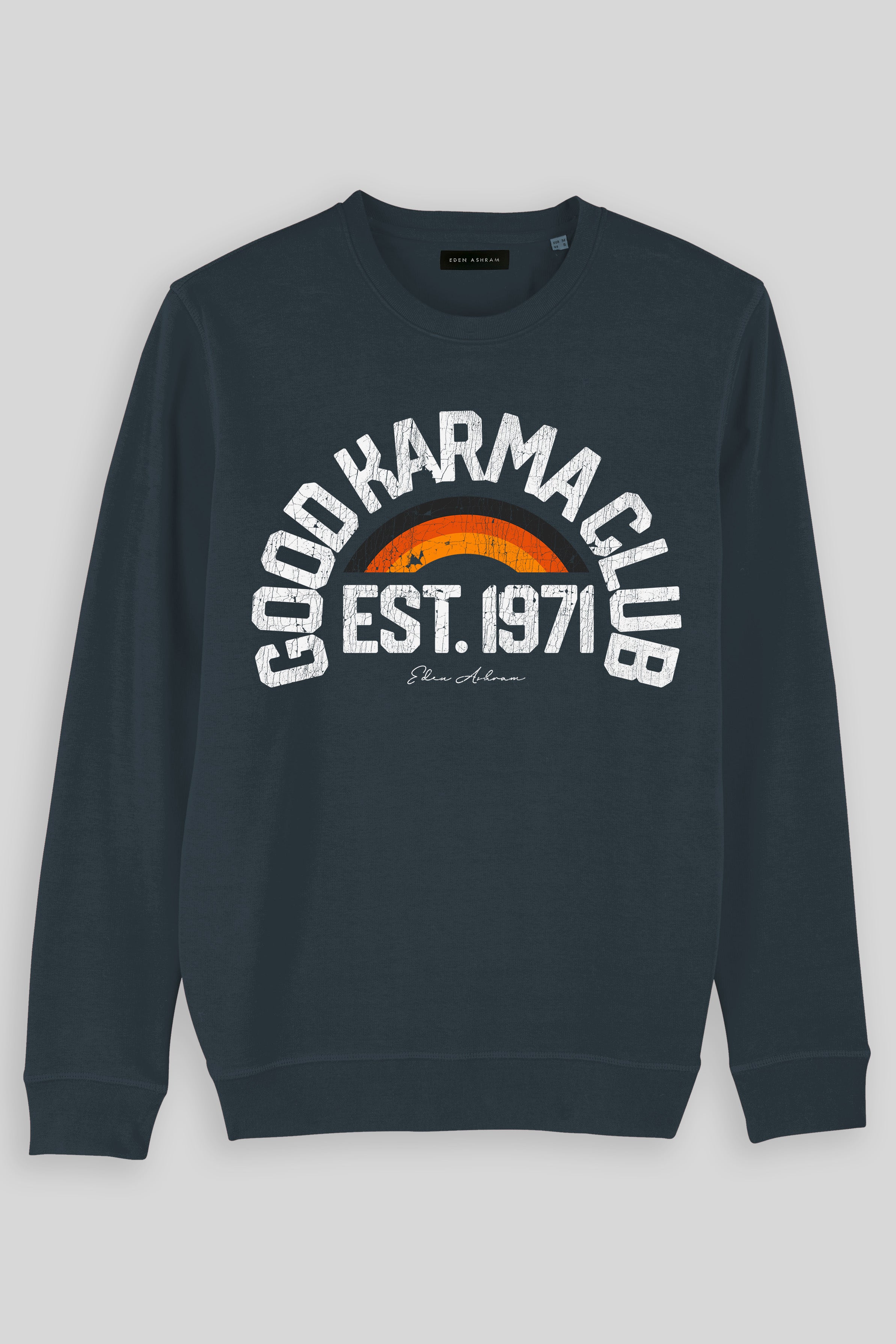 EDEN ASHRAM Good Karma Club Premium Crew Neck Sweatshirt India Ink Grey