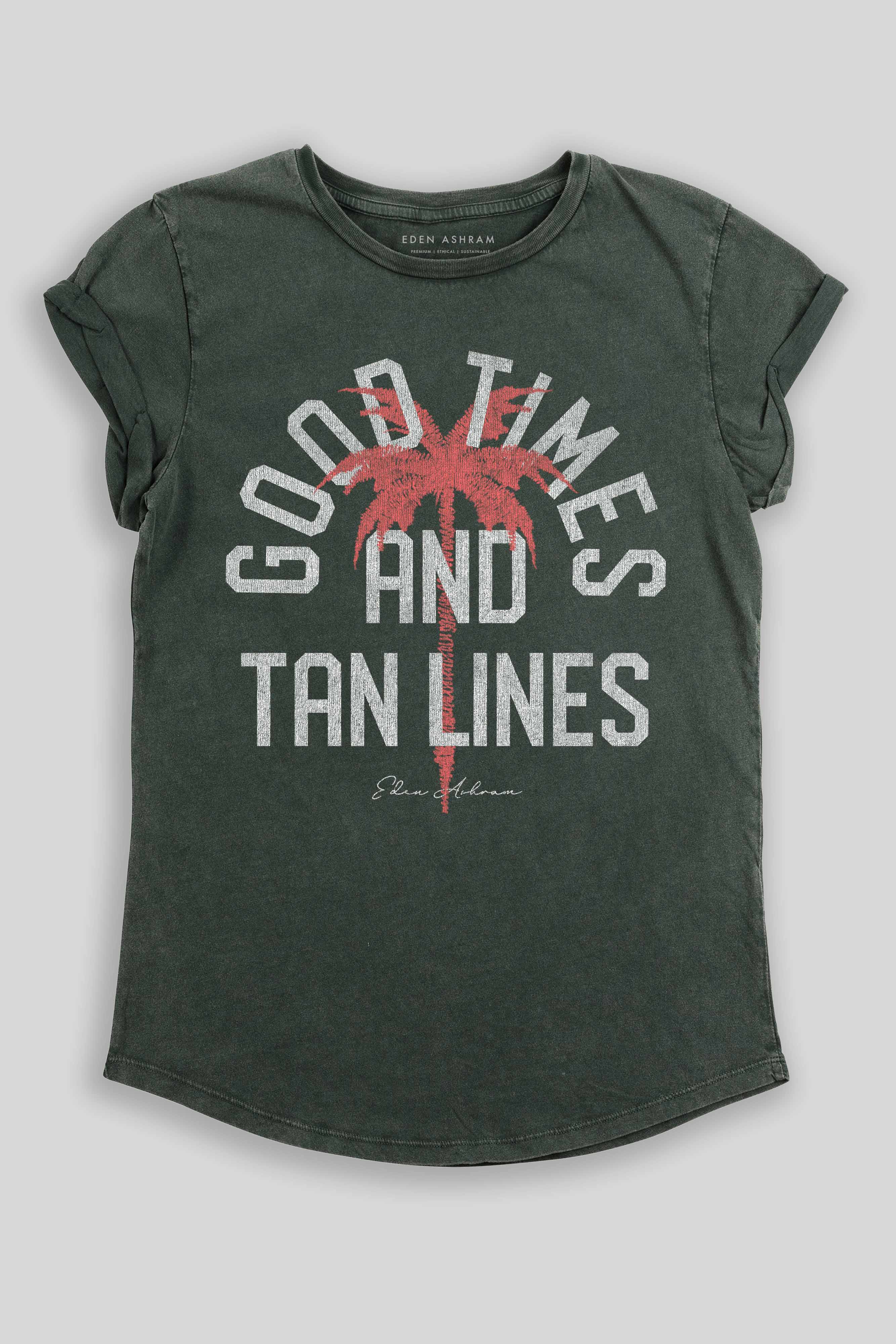 Eden Ashram Good Times And Tan Lines Premium Rolled Sleeve T-Shirt Stonewash Green