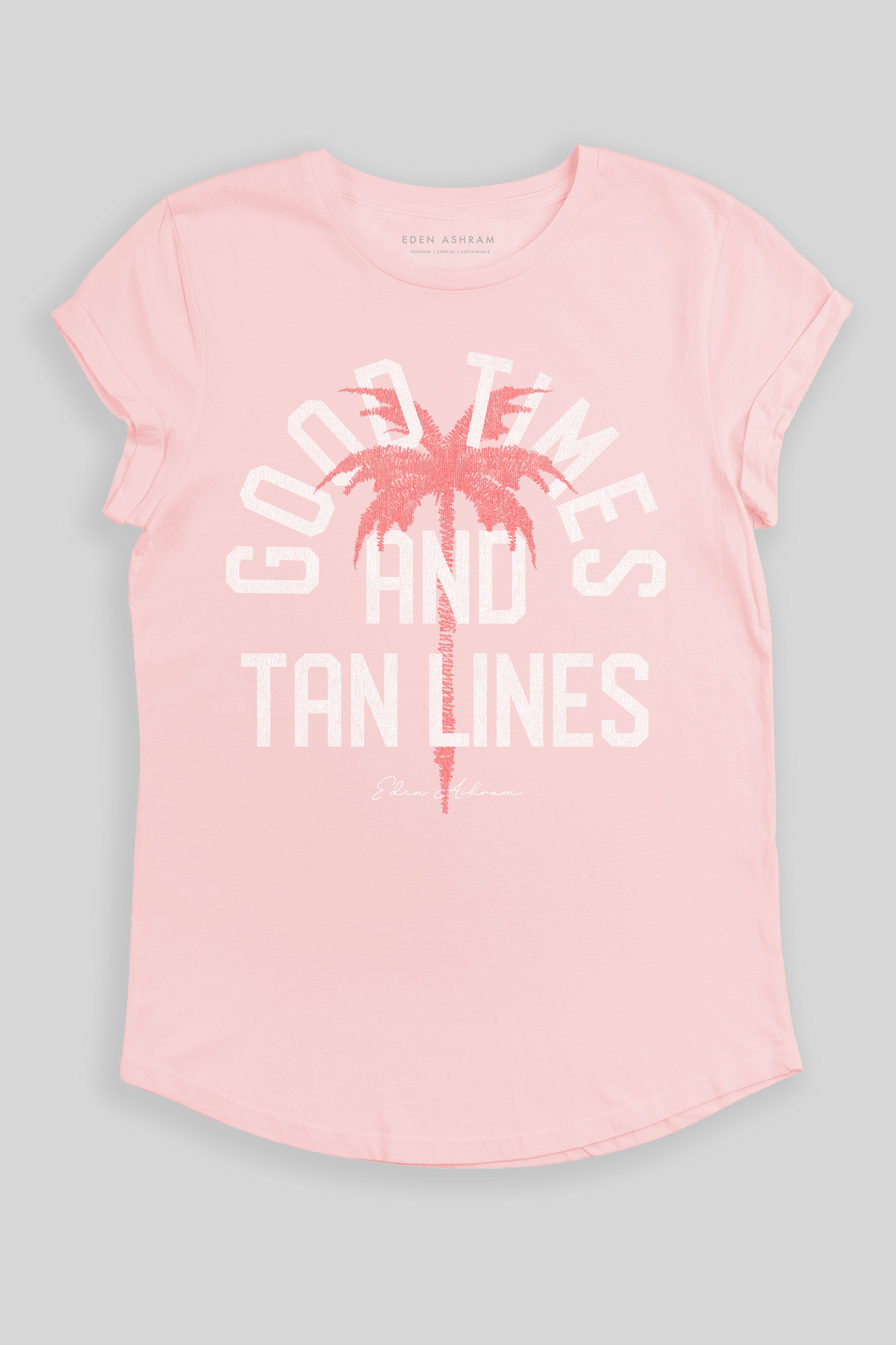 Eden Ashram Good Times And Tan Lines Premium Rolled Sleeve T-Shirt Stonewash Pink
