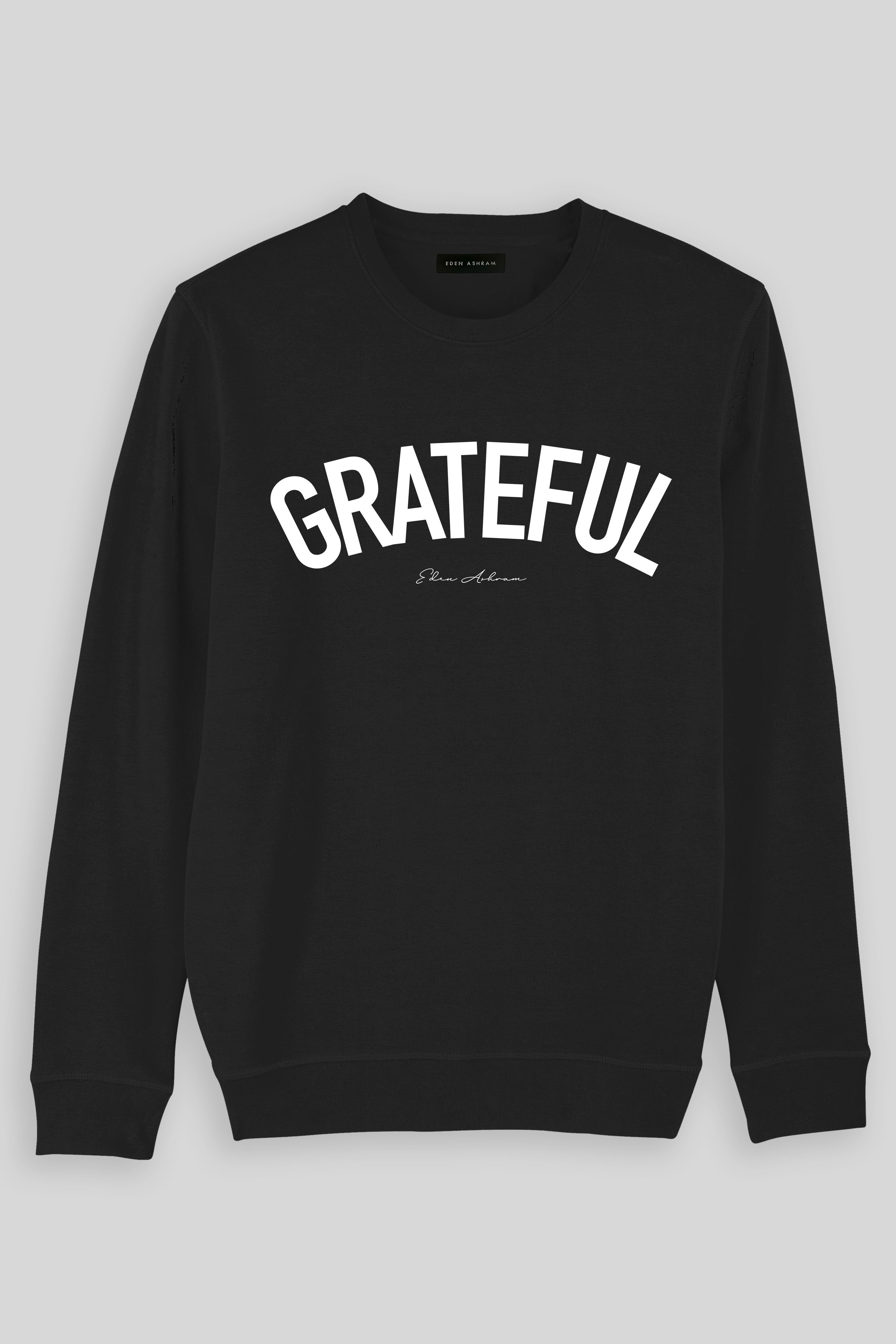 EDEN ASHRAM Grateful Premium Crew Neck Sweatshirt Vintage Black