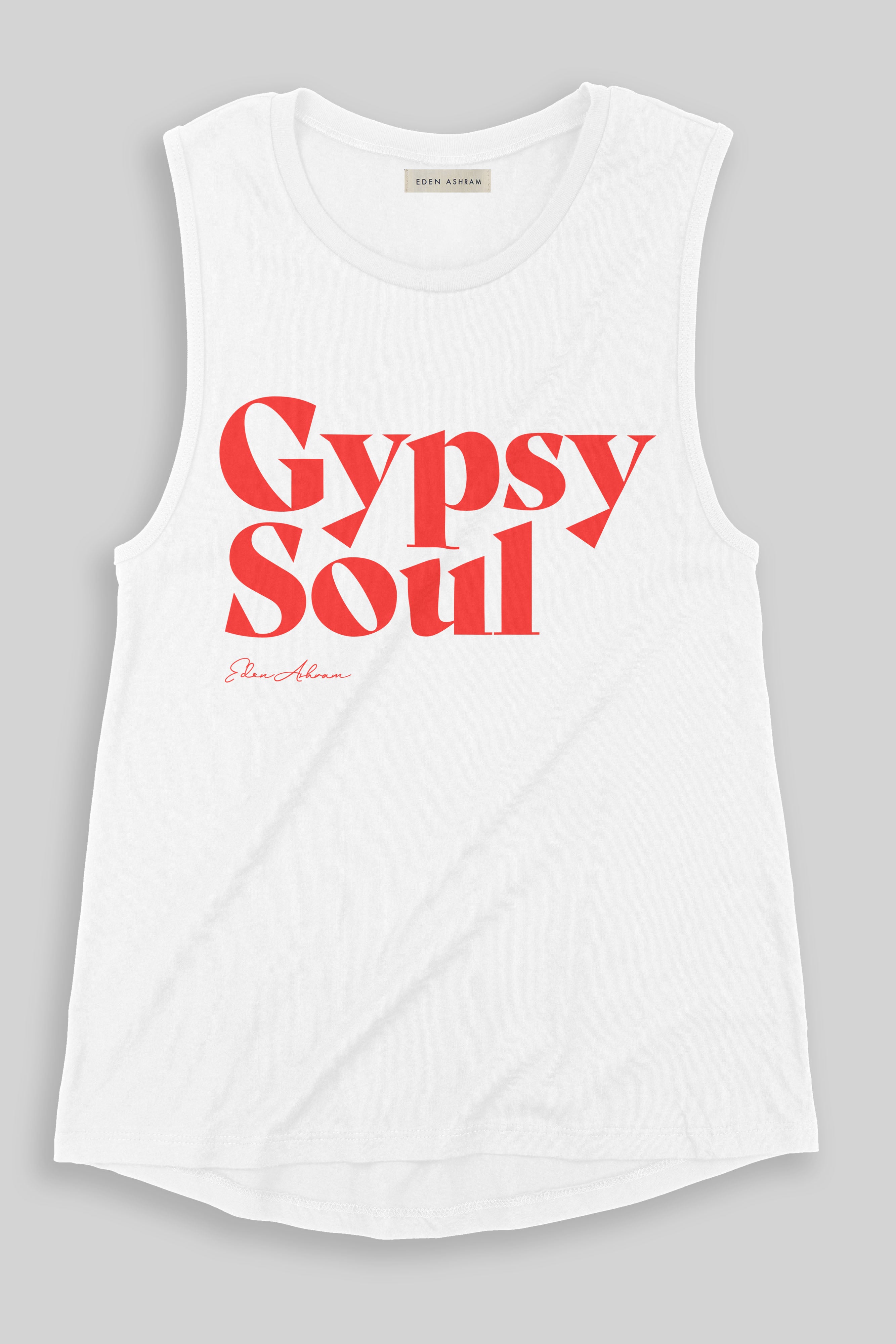 EDEN ASHRAM Gypsy Soul Jersey Muscle Tank Vintage White