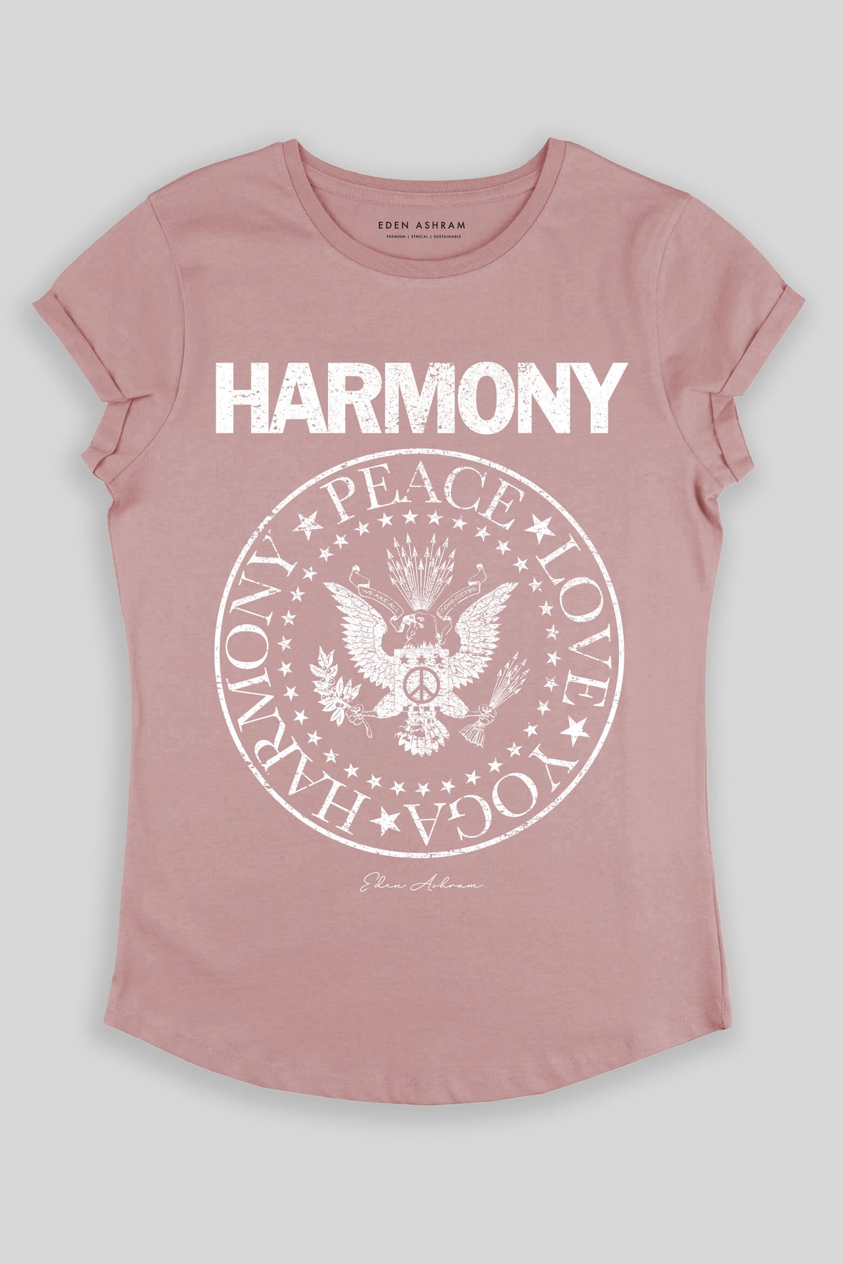 Eden Ashram Harmony Premium Rolled Sleeve Tour T-Shirt Miami Pink