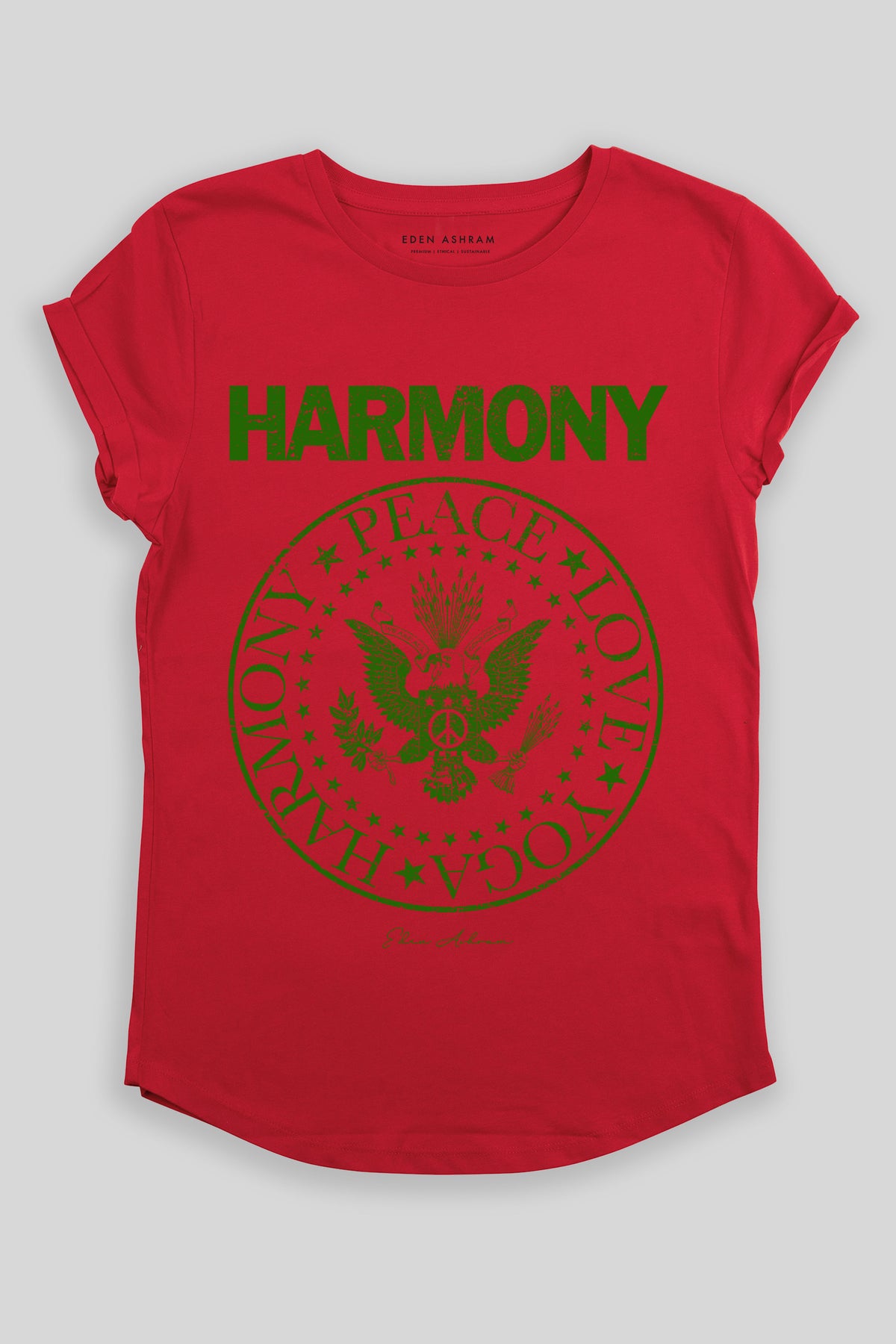 Eden Ashram Harmony Premium Rolled Sleeve Tour T-Shirt Red