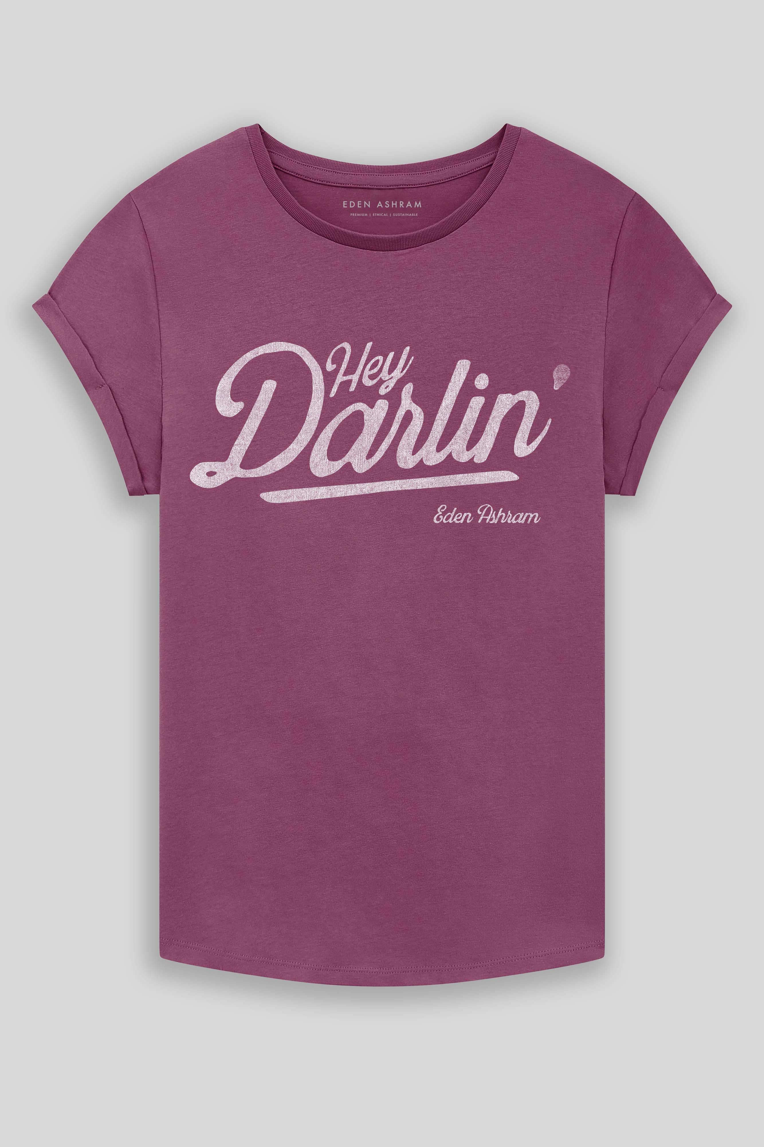 Eden Ashram Hey Darlin' Premium Rolled Sleeve T-Shirt Faded Burgundy