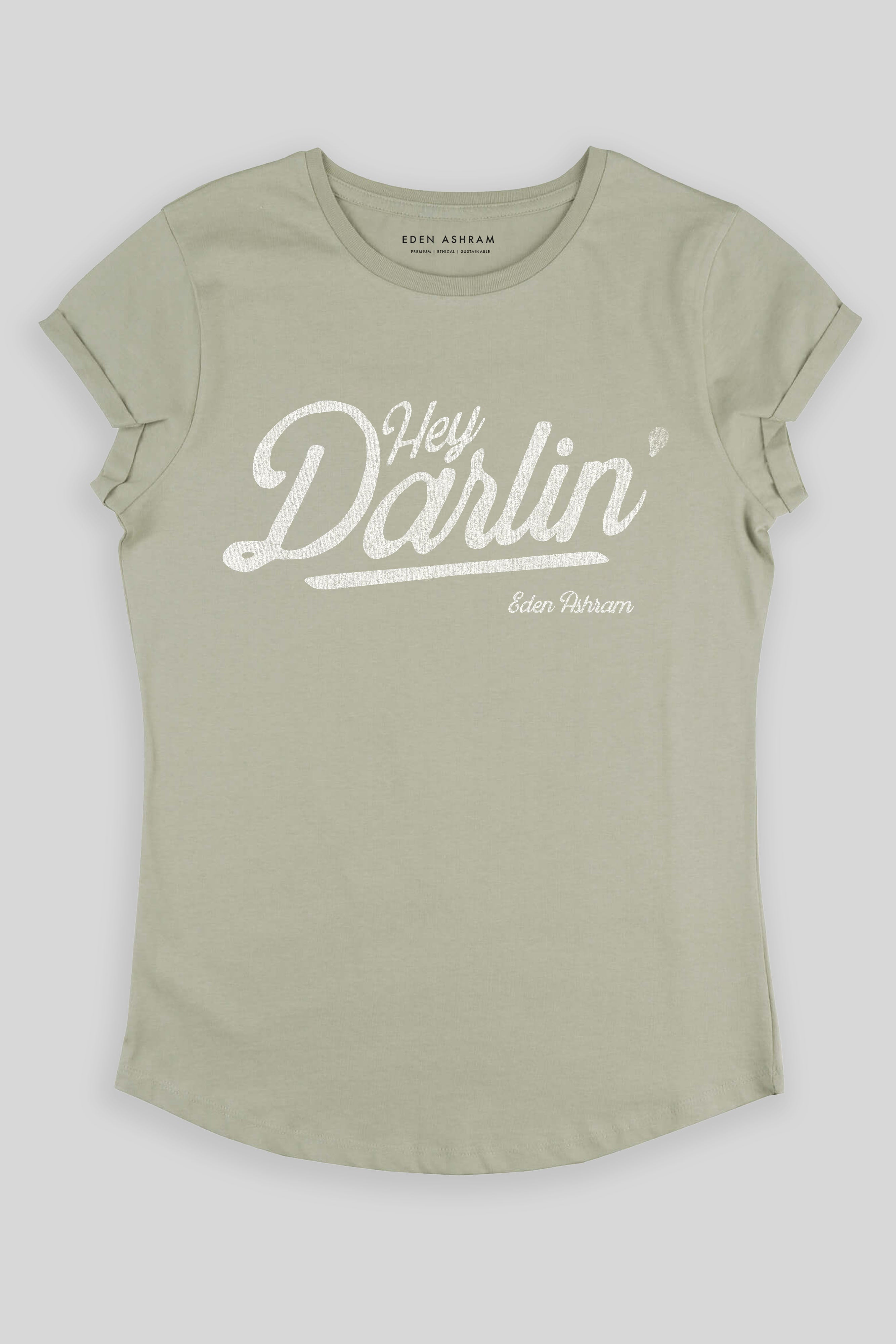 Eden Ashram Hey Darlin' Premium Rolled Sleeve T-Shirt Light Olive