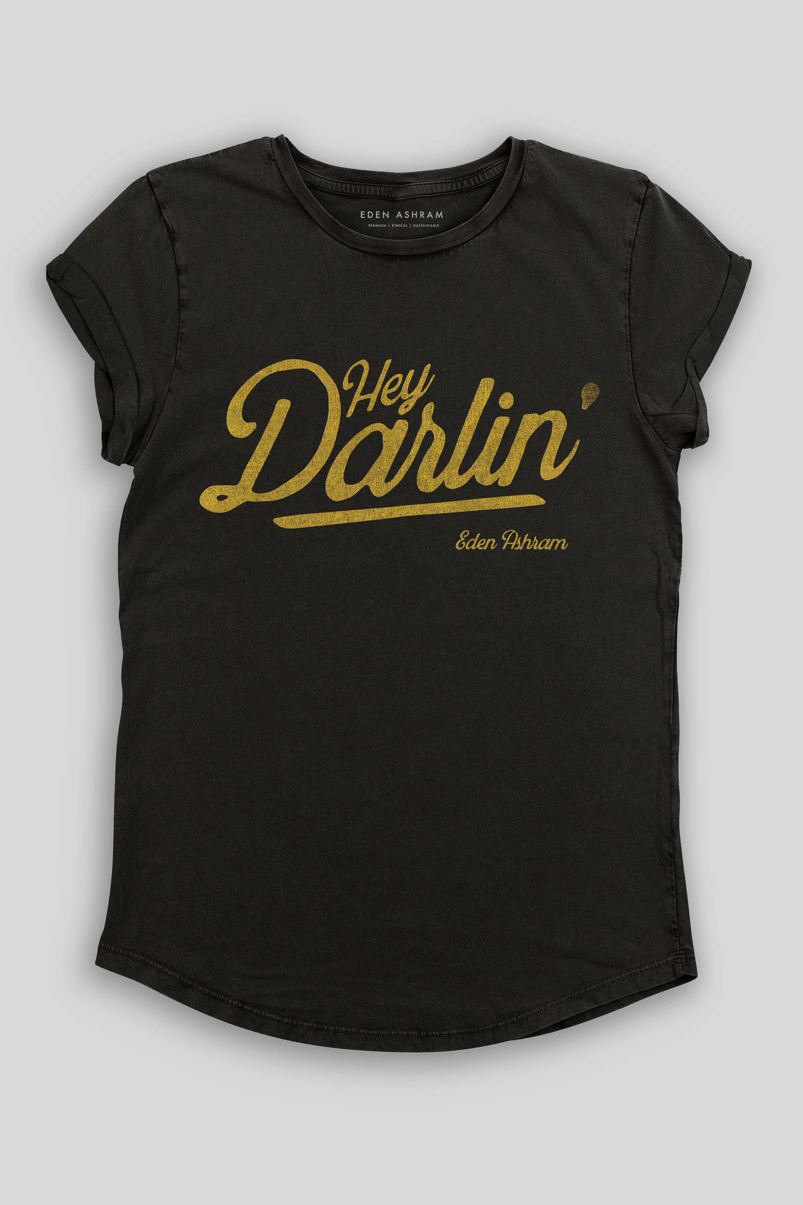 Eden Ashram Hey Darlin' Premium Rolled Sleeve T-Shirt Stonewash Black
