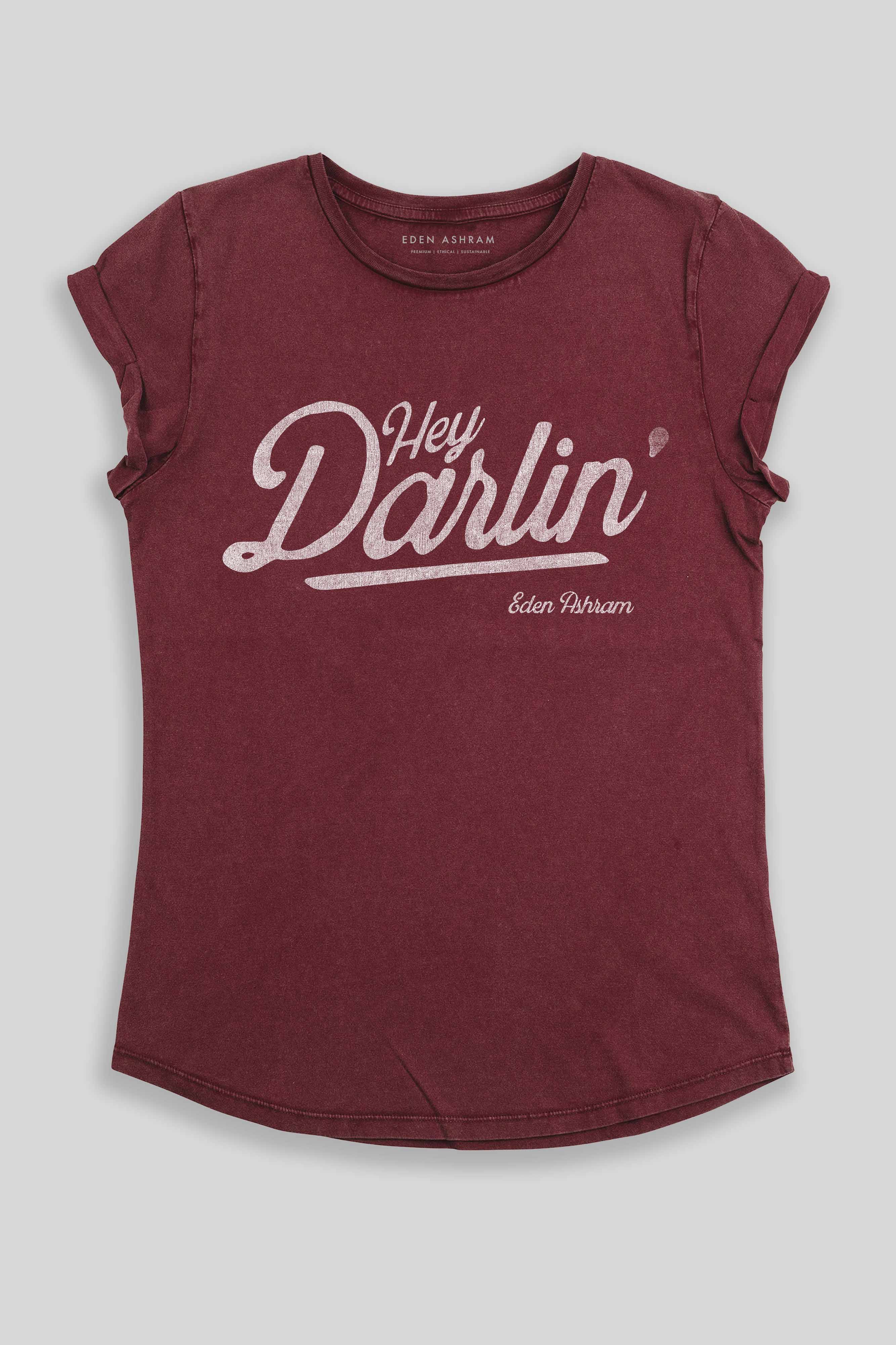 Eden Ashram Hey Darlin' Premium Rolled Sleeve T-Shirt Stonewash Burgundy