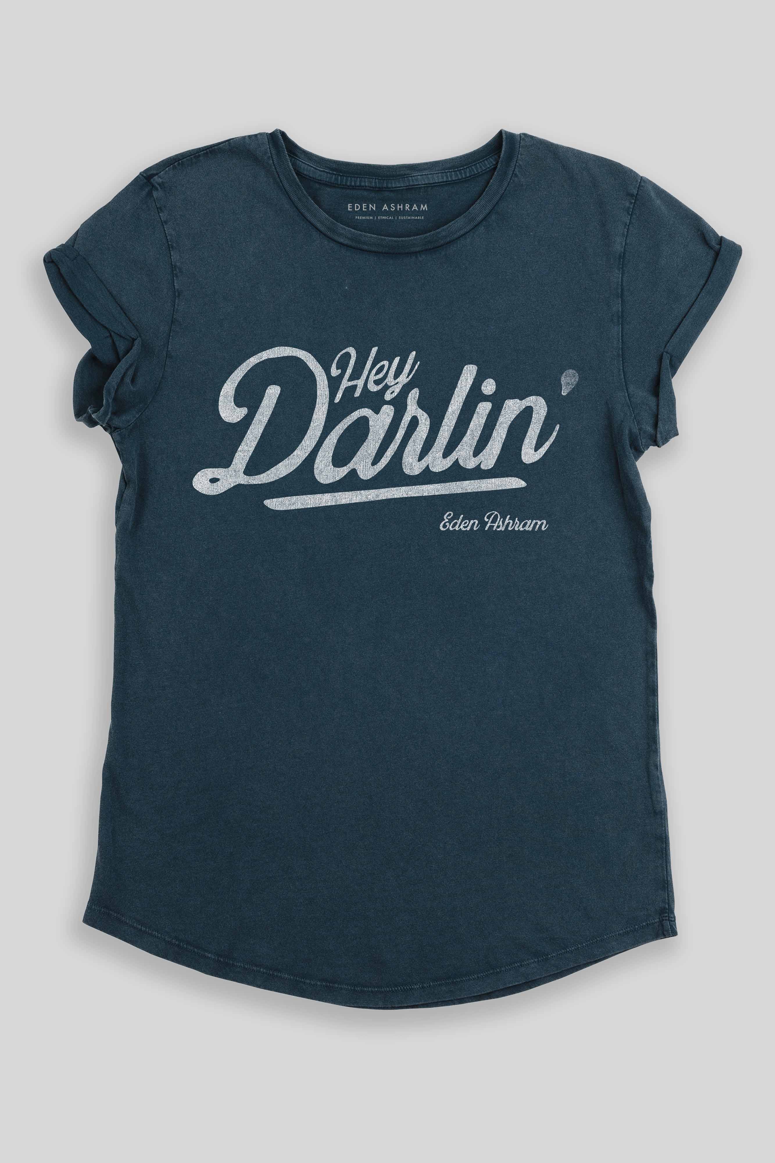 Eden Ashram Hey Darlin' Premium Rolled Sleeve T-Shirt Stonewash Denim