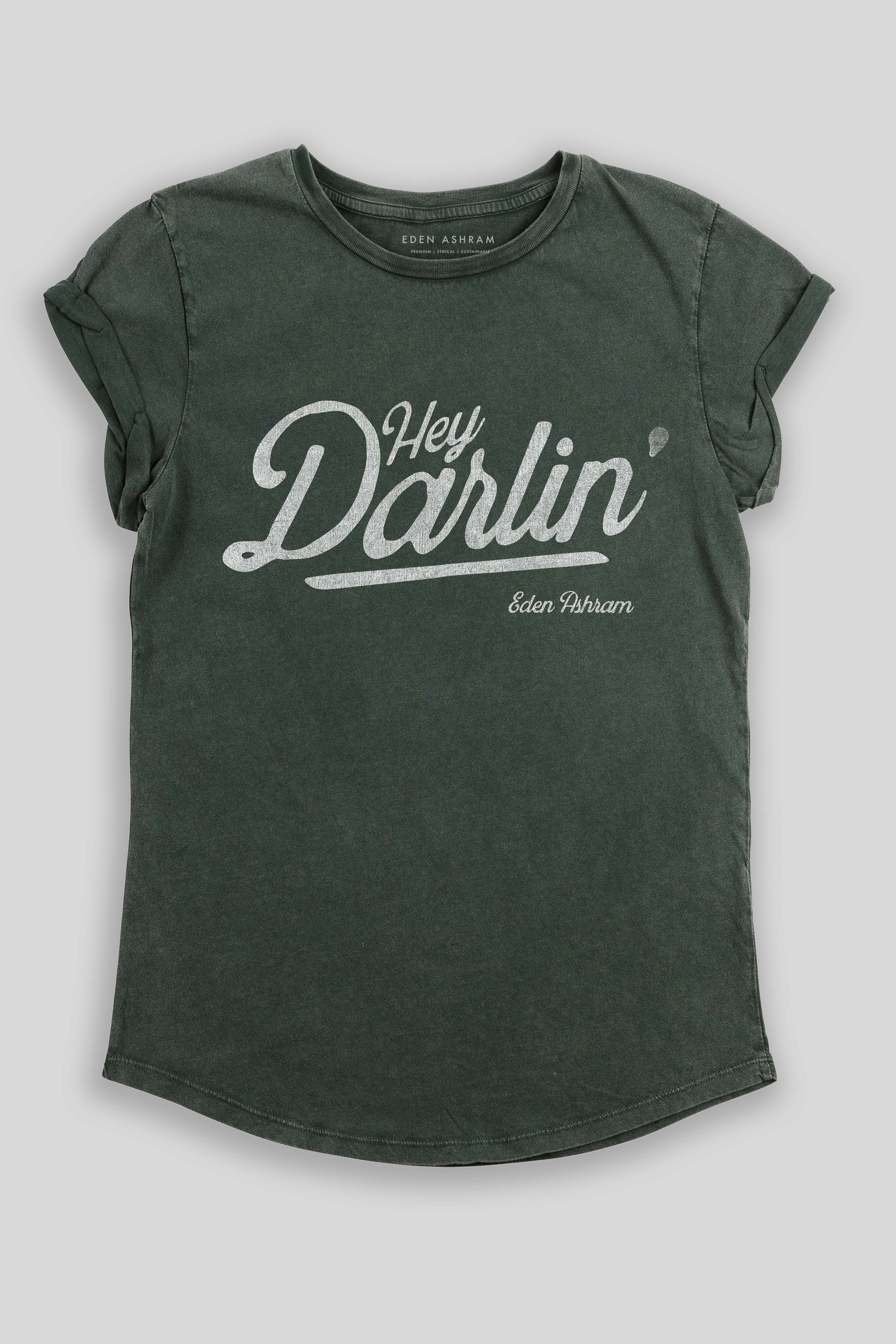 Eden Ashram Hey Darlin' Premium Rolled Sleeve T-Shirt Stonewash Green