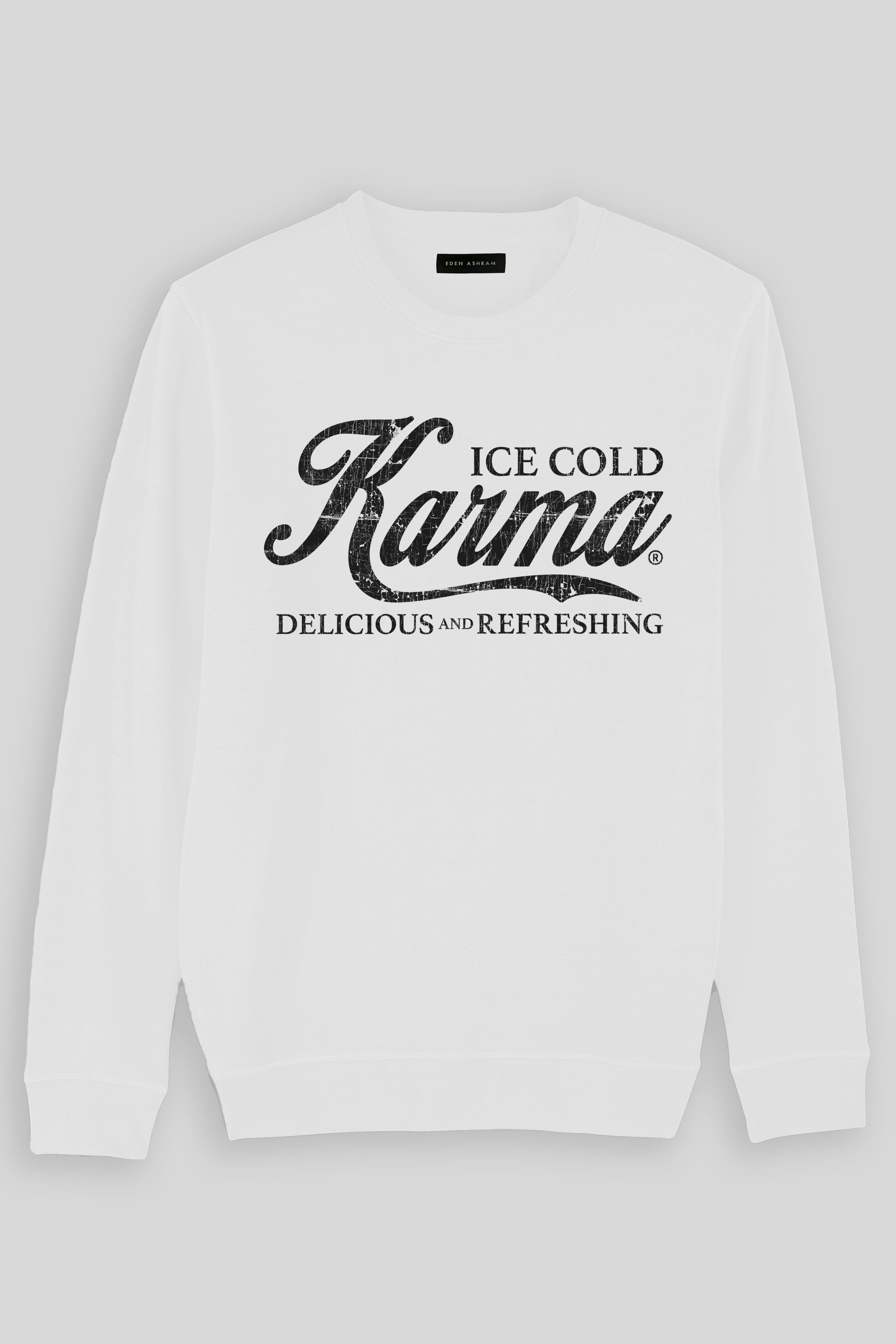 Eden Ashram Ice Cold Karma Premium Crew Neck Sweatshirt White
