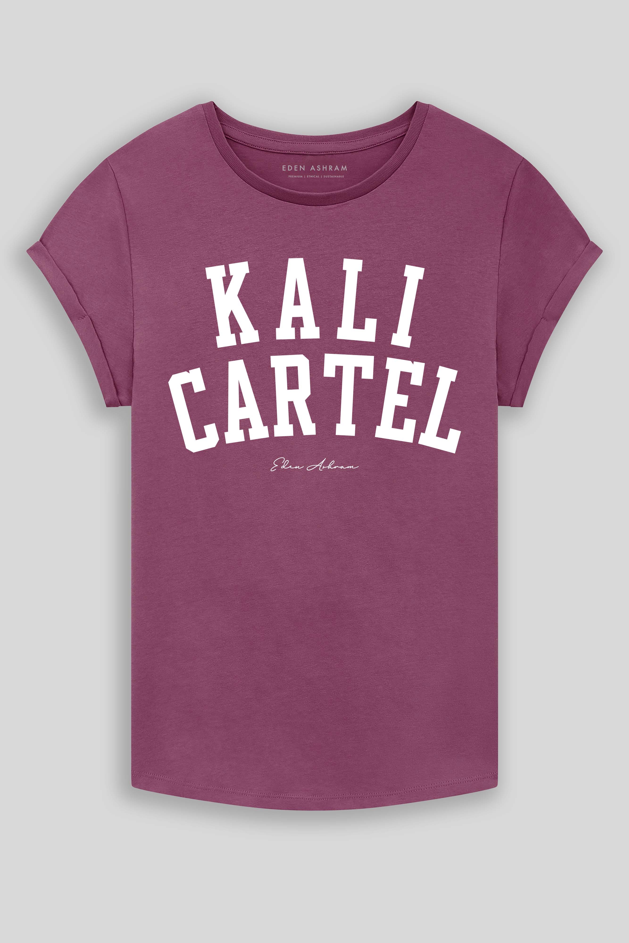 Eden Ashram Kali Cartel Premium Rolled Sleeve T-Shirt Faded Burgundy