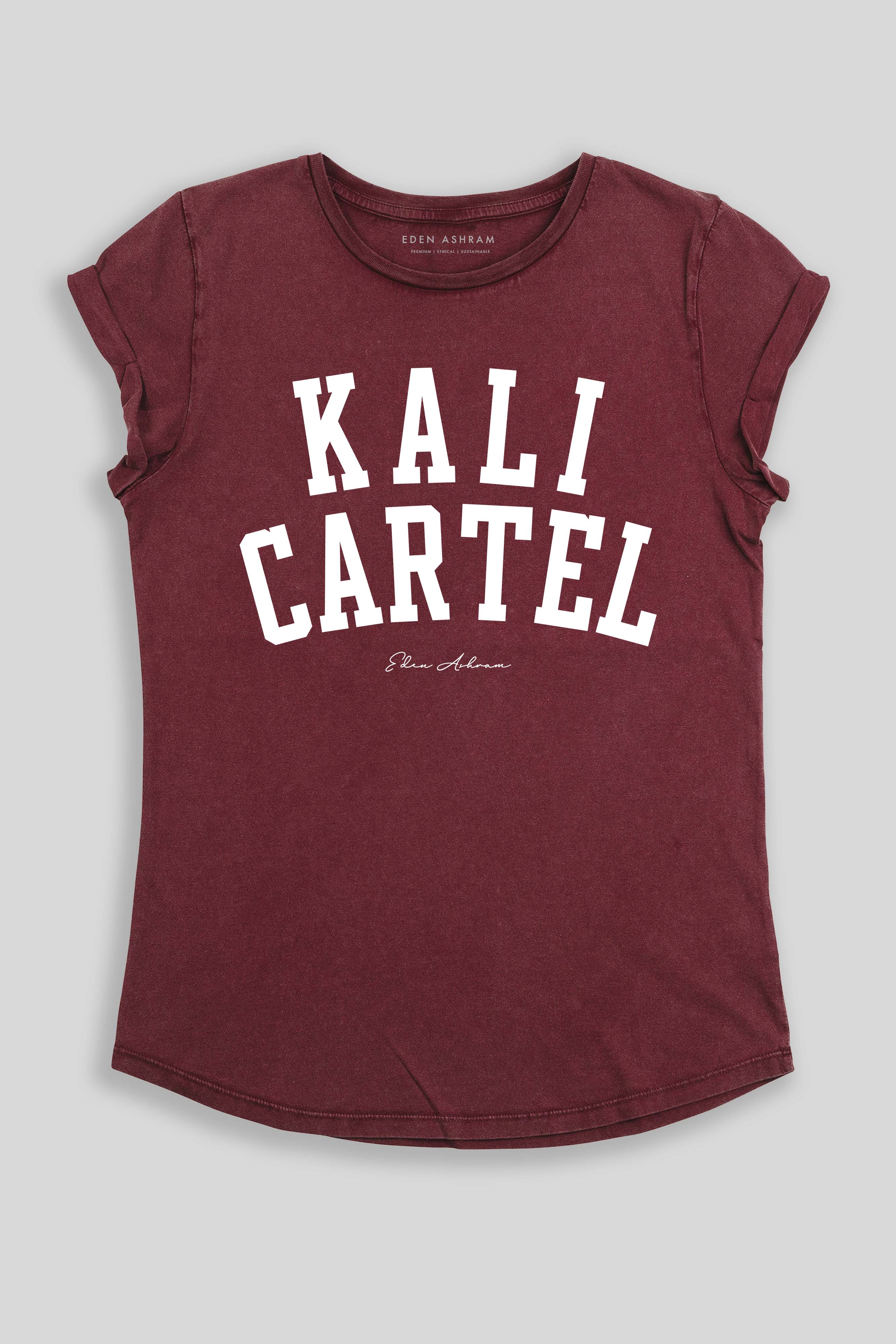 Eden Ashram Kali Cartel Premium Rolled Sleeve T-Shirt Stonewash Burgundy