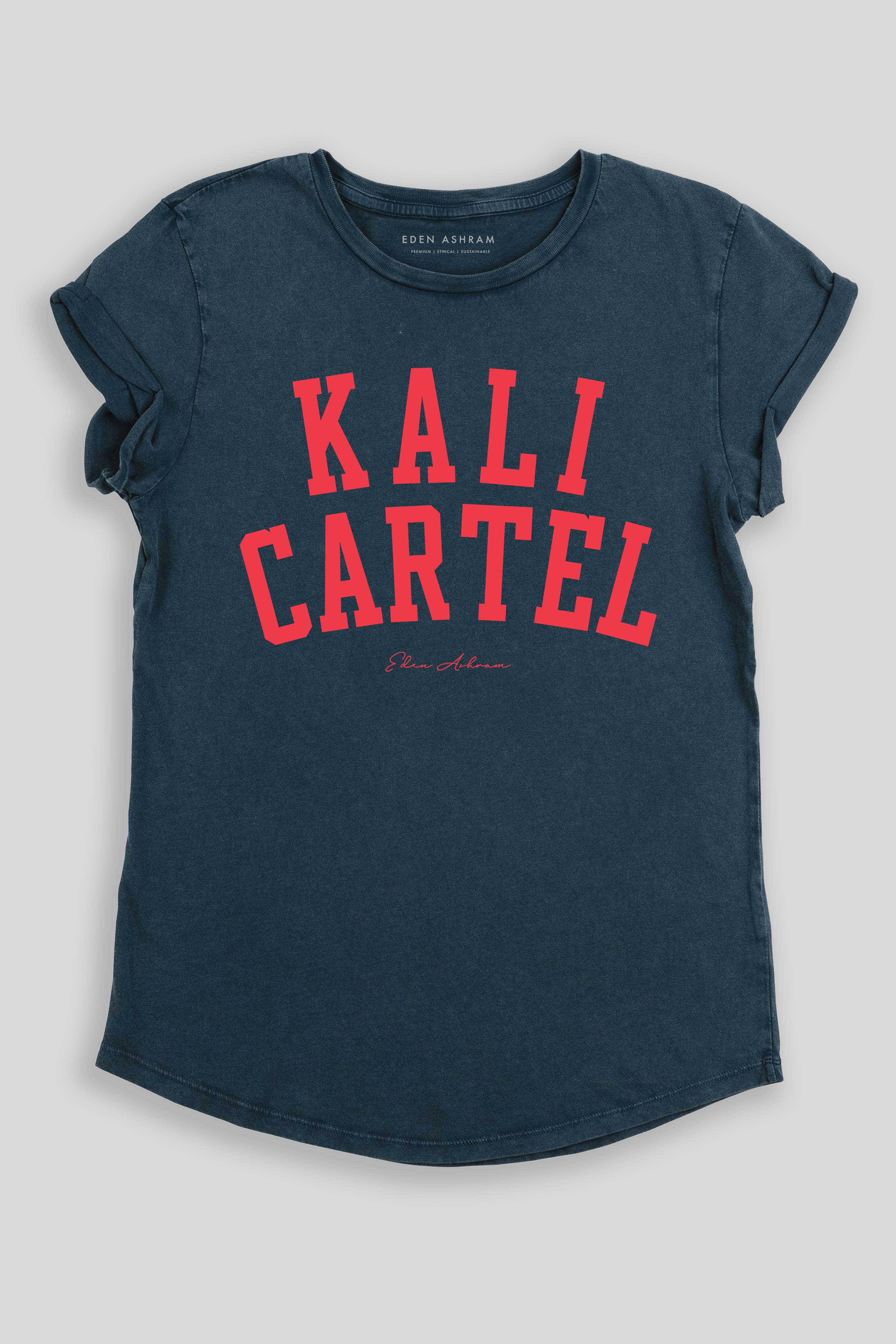 Eden Ashram Kali Cartel Premium Rolled Sleeve T-Shirt Stonewash Denim