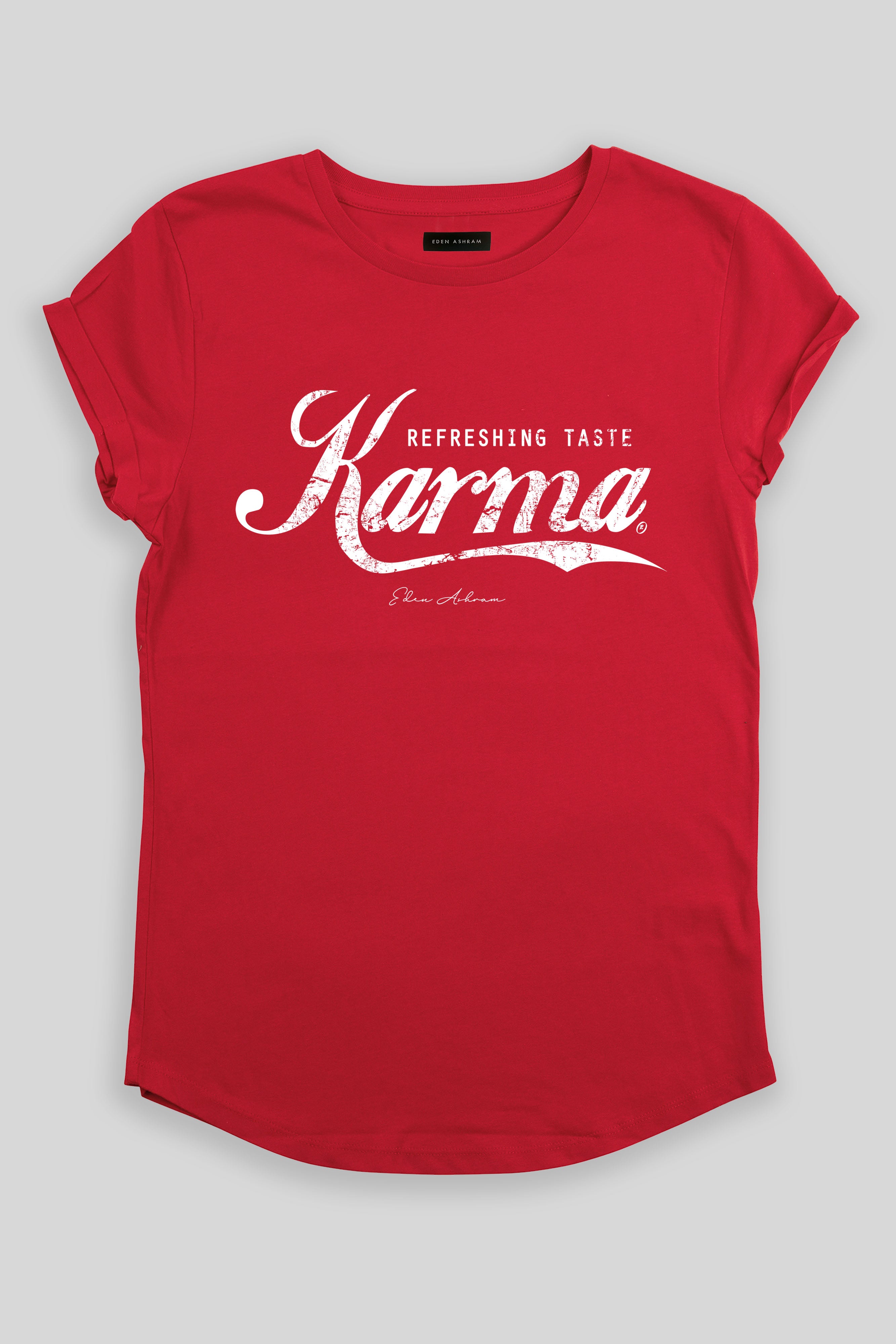 EDEN ASHRAM Karma Swish Premium Rolled Sleeve T-Shirt Red