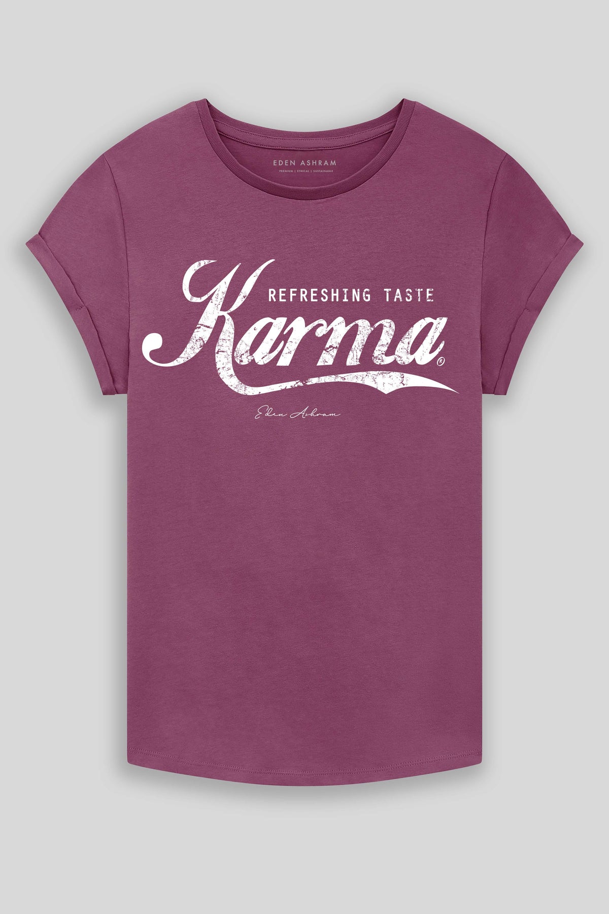 Eden Ashram Karma Swish Rolled Sleeve T-Shirt Faded Burgundy