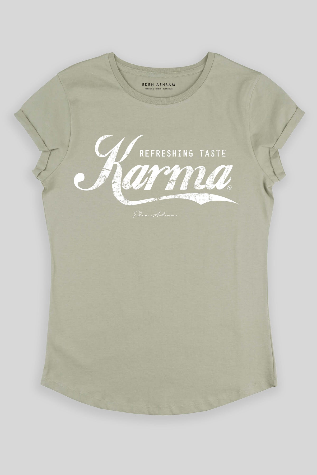 Eden Ashram Karma Swish Rolled Sleeve T-Shirt Light Olive