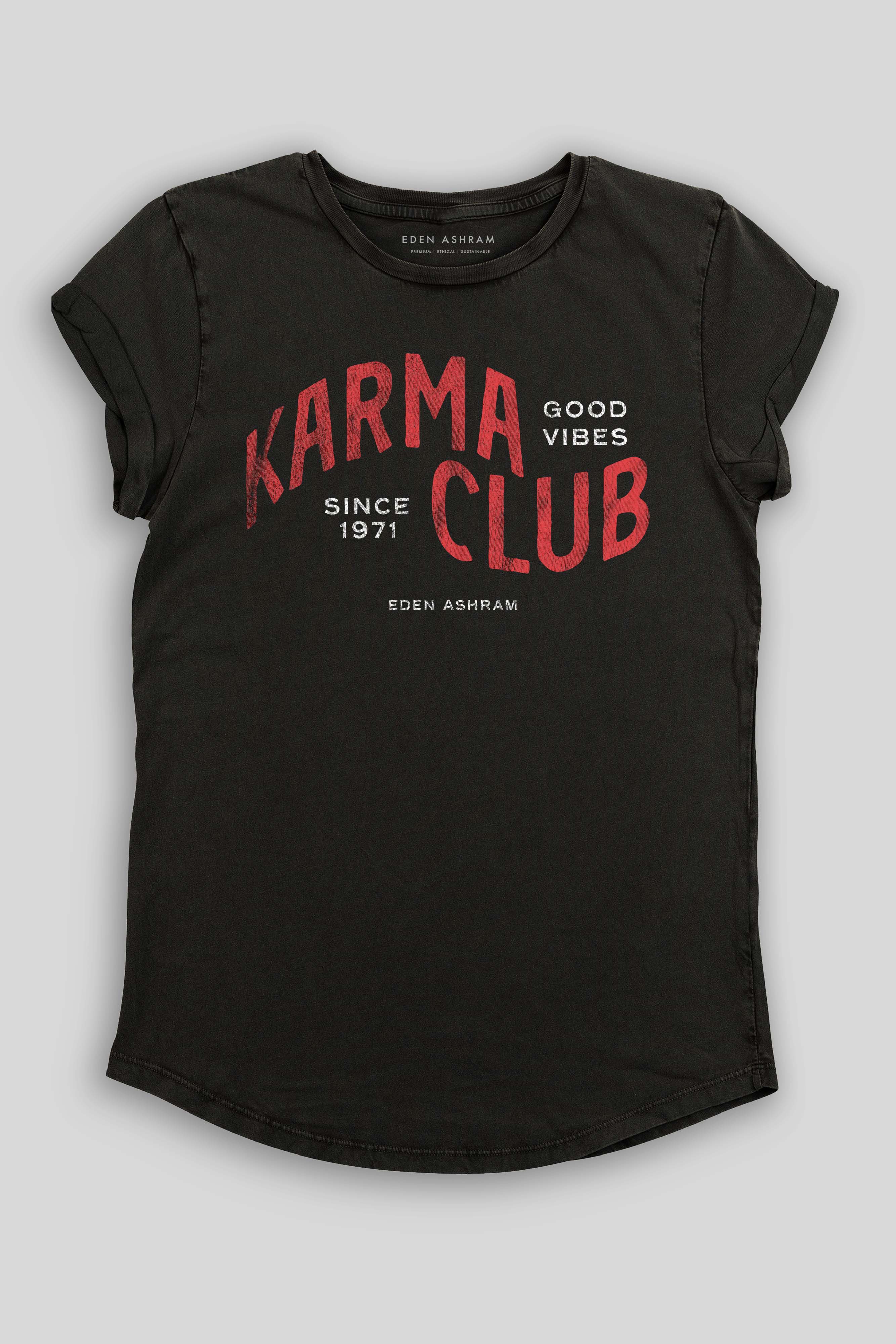 Eden Ashram Karma Club Premium Rolled Sleeve T-Shirt Stonewash Black