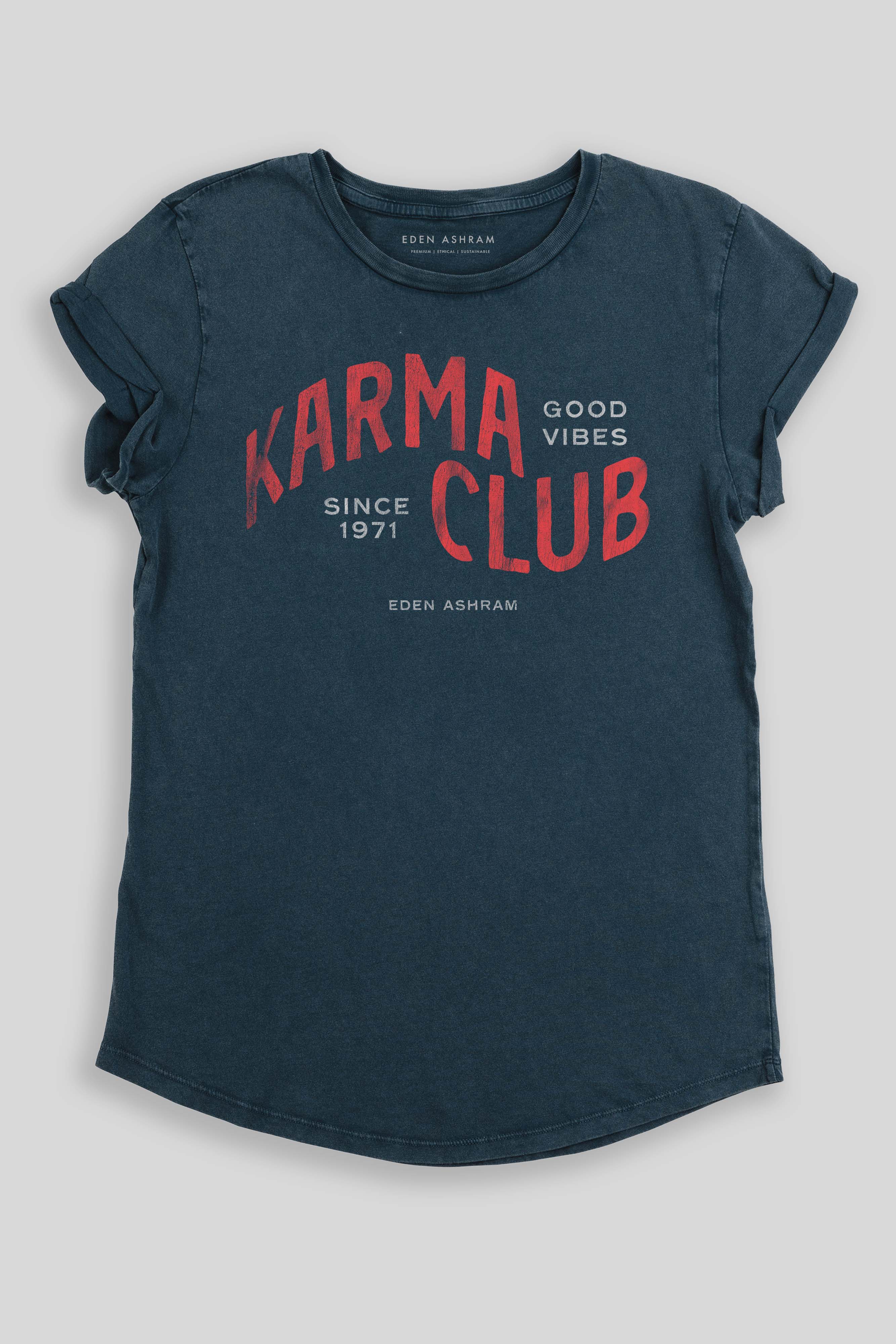 Eden Ashram Karma Club Premium Rolled Sleeve T-Shirt Stonewash Denim