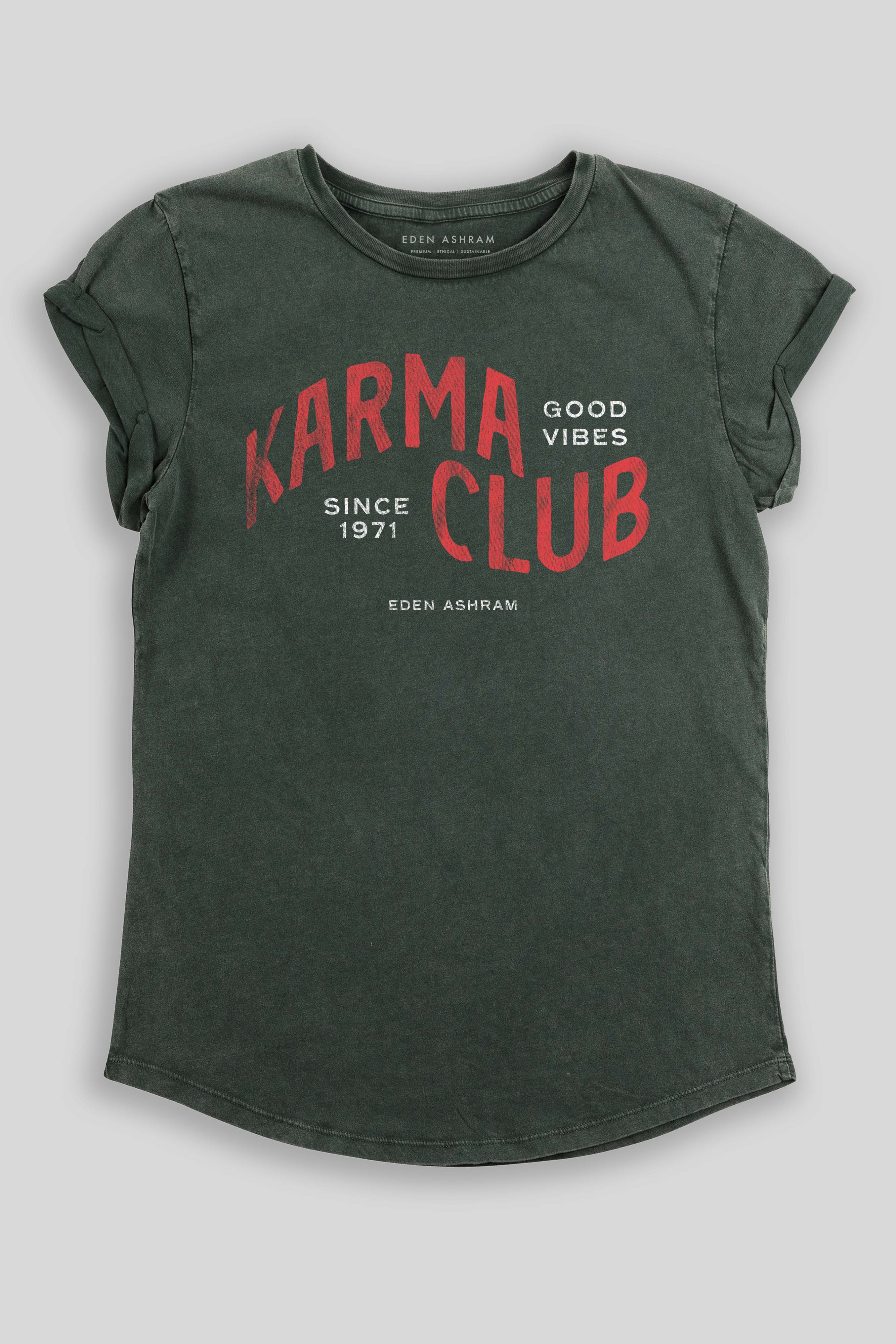 Eden Ashram Karma Club Premium Rolled Sleeve T-Shirt Stonewash Green