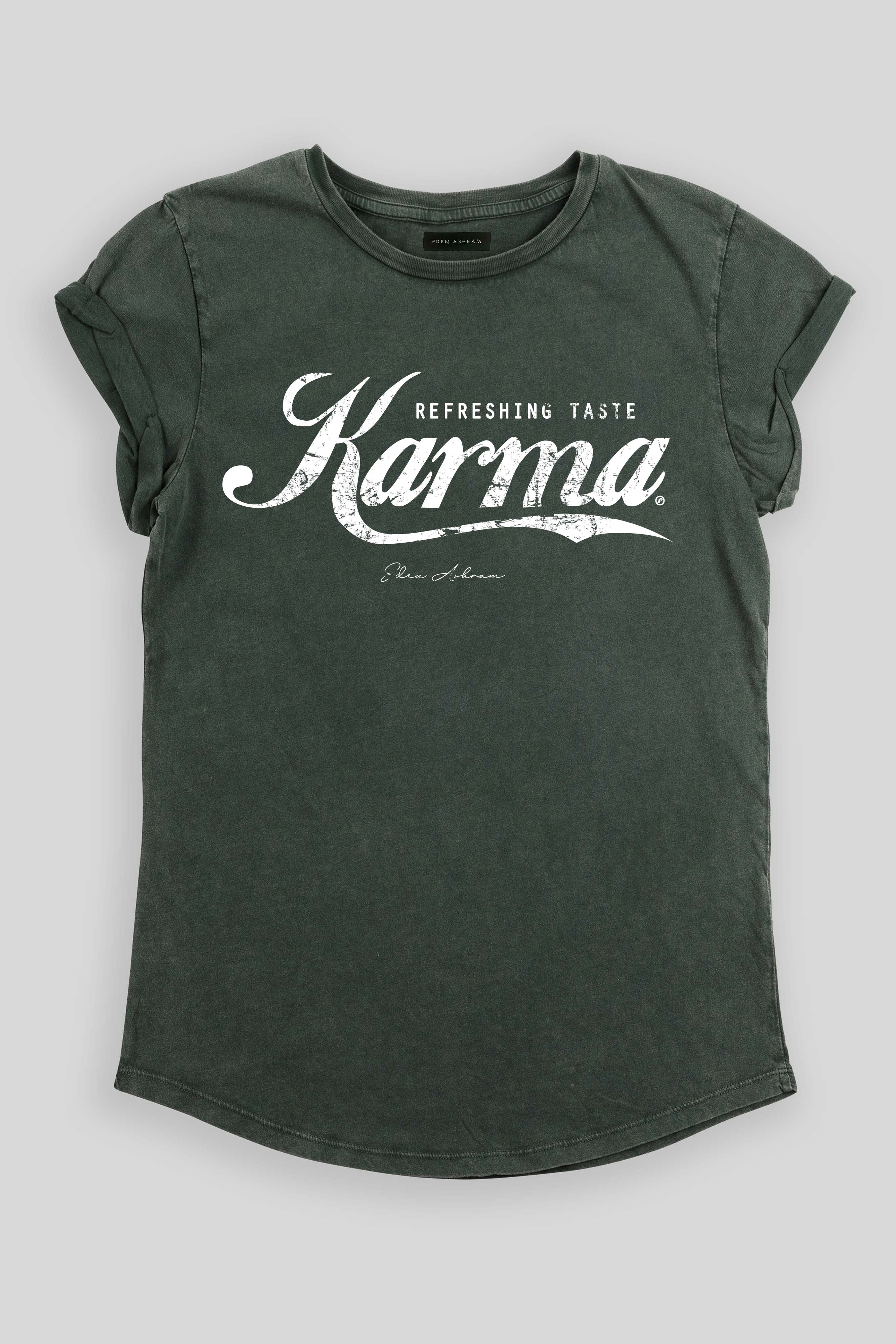 EDEN ASHRAM Karma Swish Premium Rolled Sleeve T-Shirt Stonewash Green