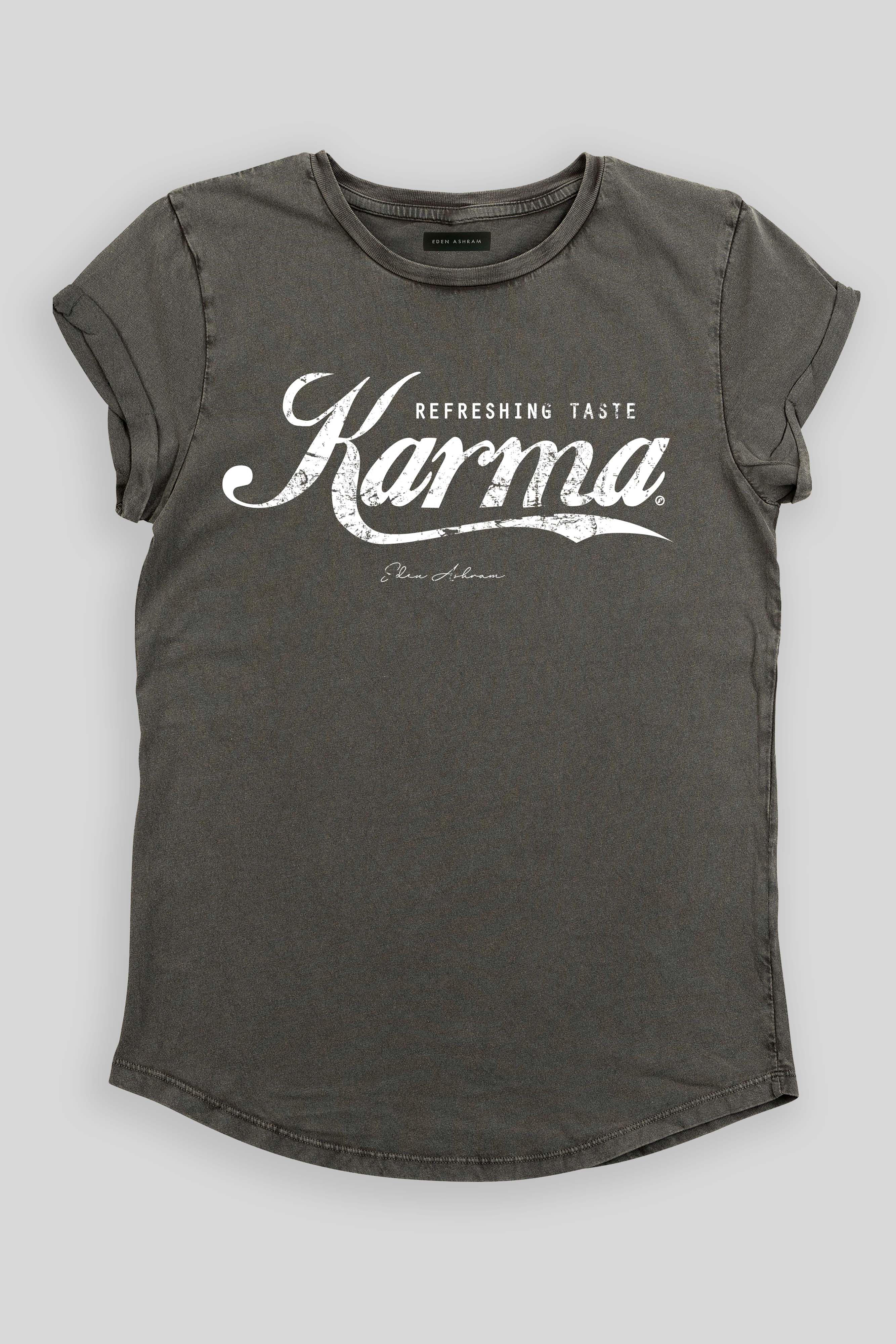 EDEN ASHRAM Karma Swish Premium Rolled Sleeve T-Shirt Stonewash Grey