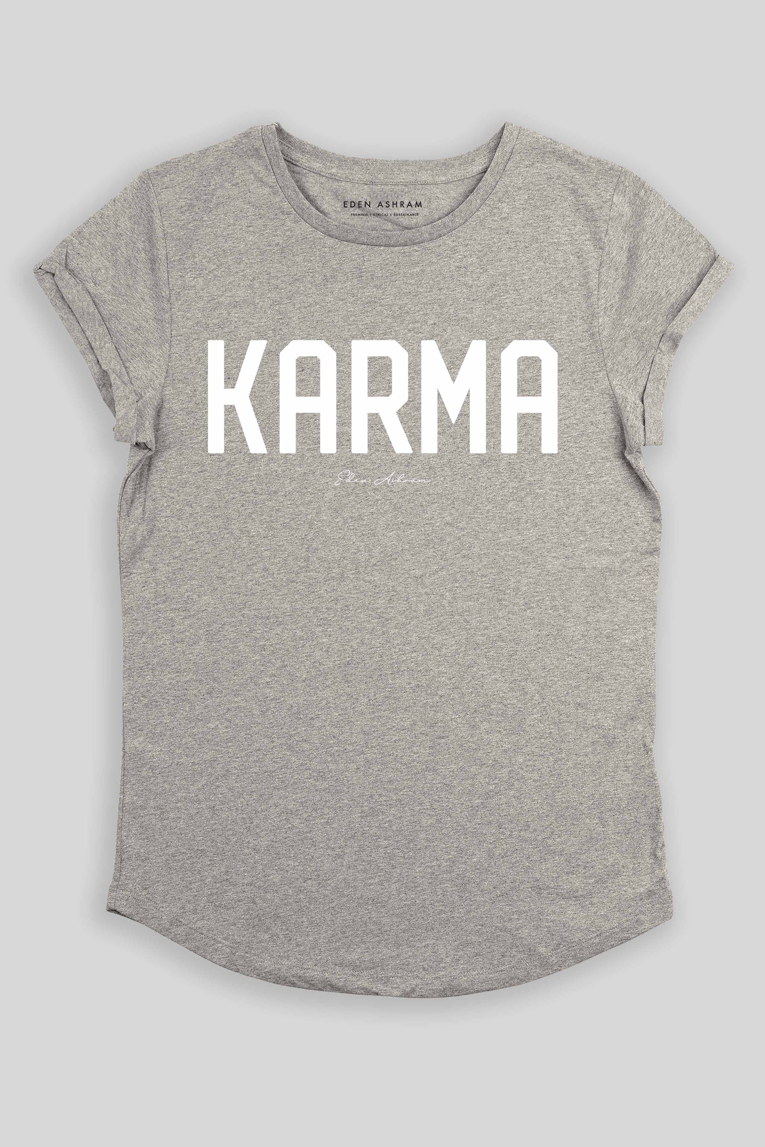 Eden Ashram KARMA Premium Rolled Sleeve T-Shirt Heather Grey