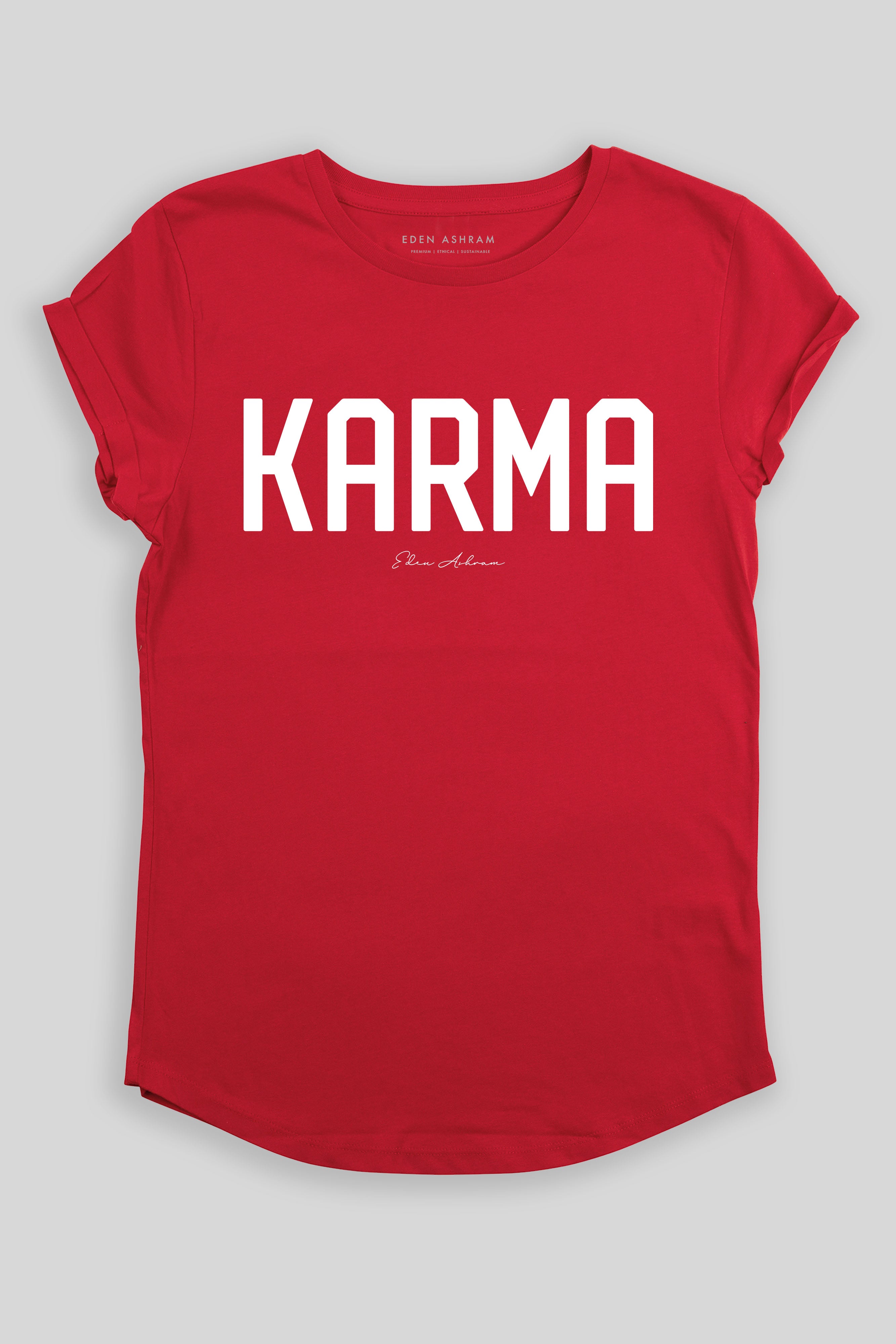 Eden Ashram KARMA Premium Rolled Sleeve T-Shirt Red