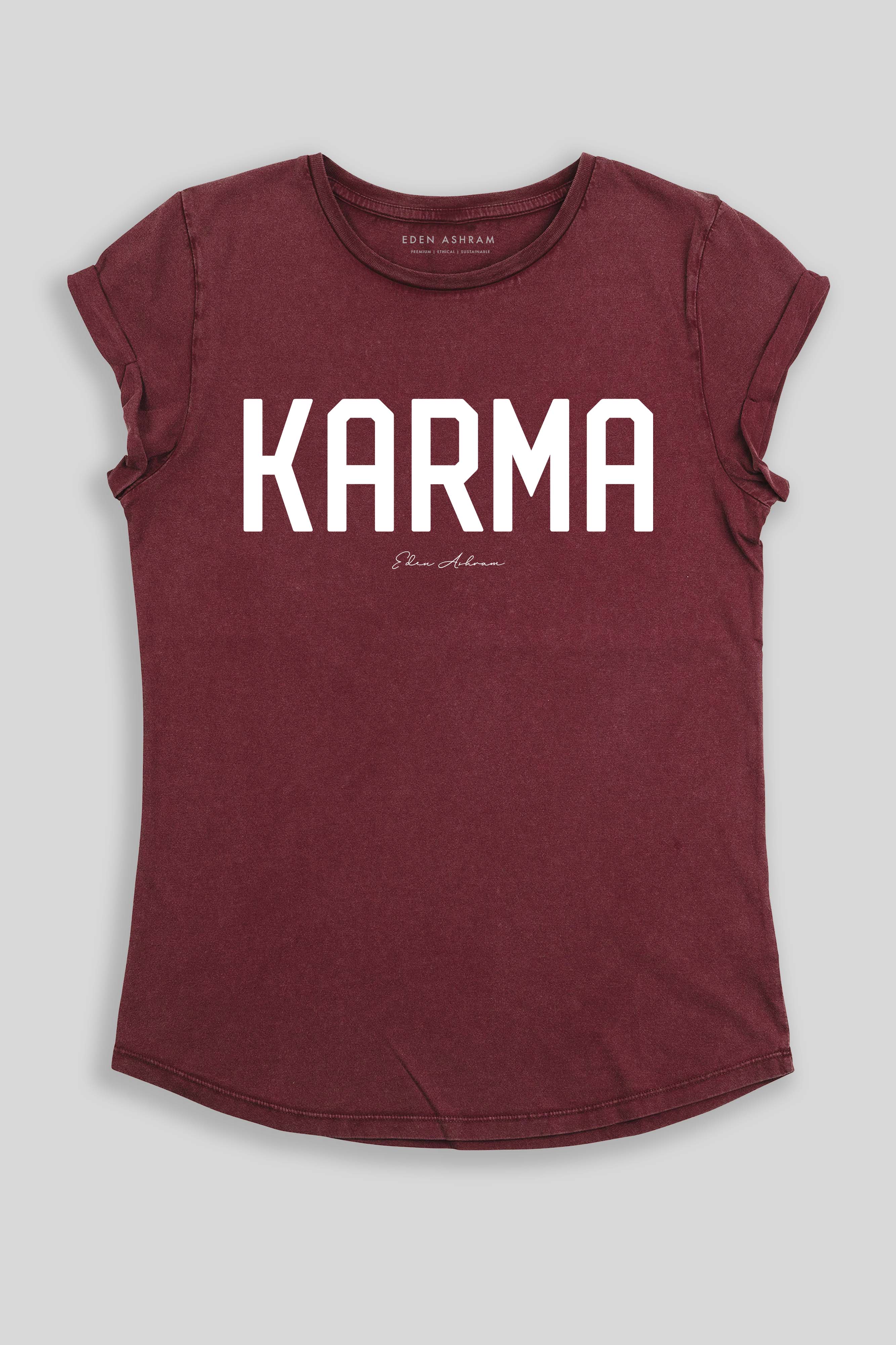 Eden Ashram KARMA Premium Rolled Sleeve T-Shirt Stonewash Burgundy