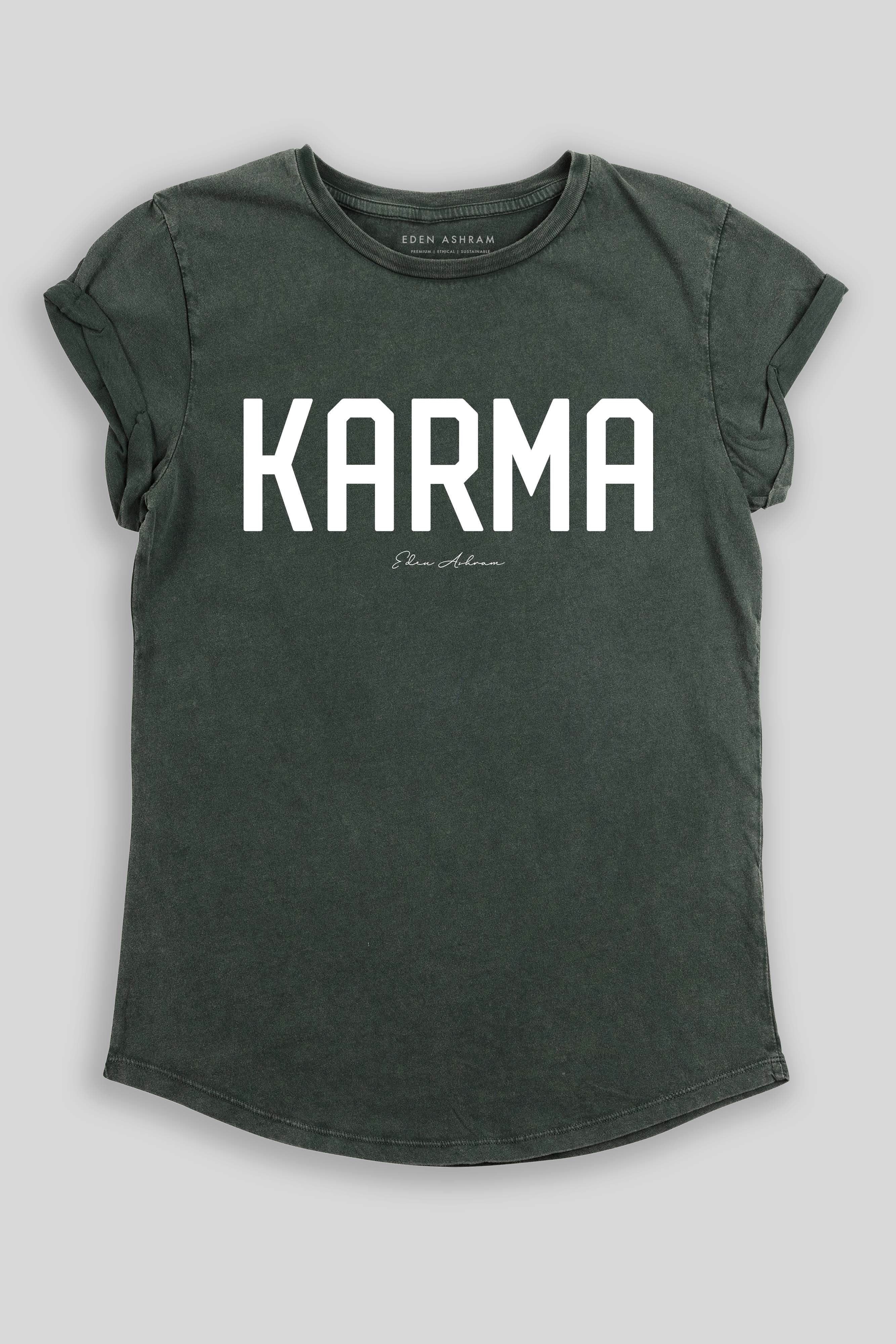 Eden Ashram KARMA Premium Rolled Sleeve T-Shirt Stonewash Green