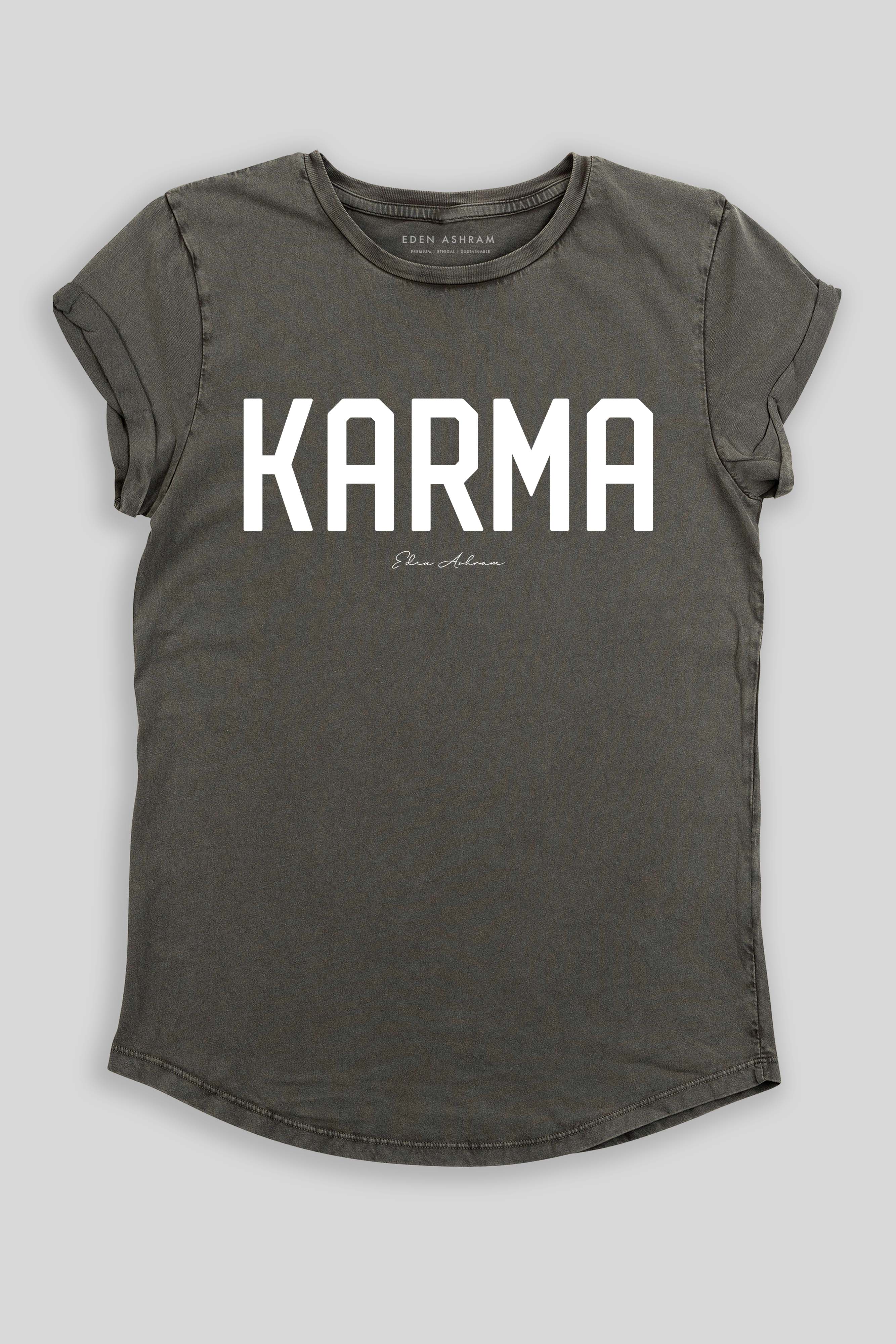Eden Ashram KARMA Premium Rolled Sleeve T-Shirt Stonewash Grey