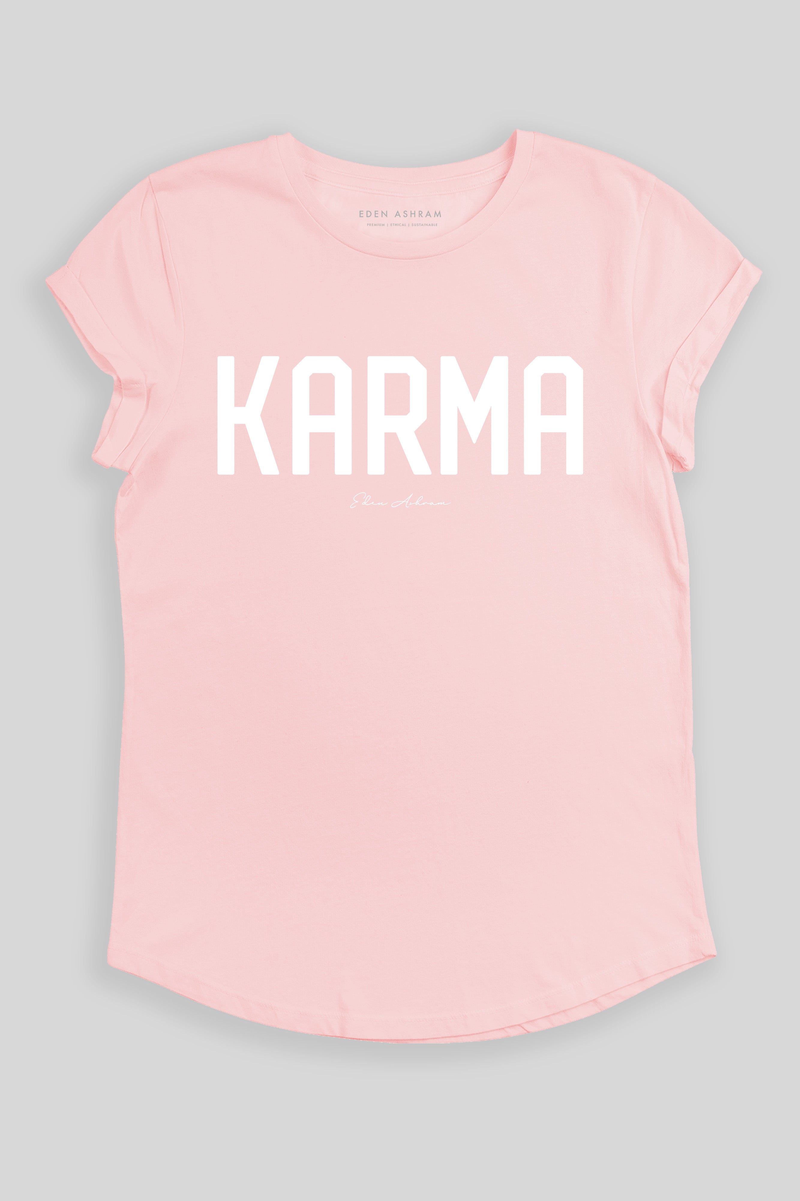 Eden Ashram KARMA Premium Rolled Sleeve T-Shirt Stonewash Pink