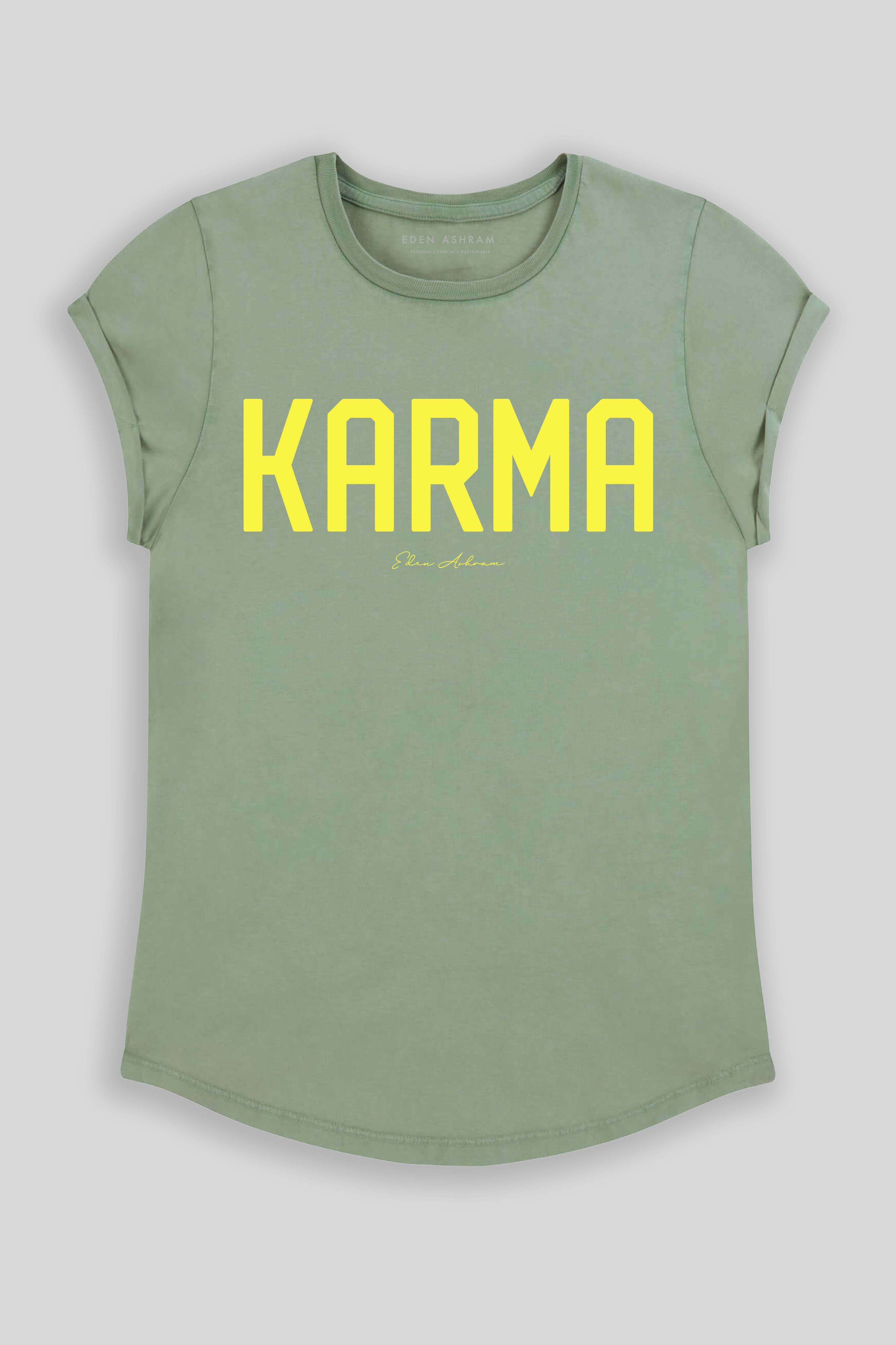 Eden Ashram KARMA Premium Rolled Sleeve T-Shirt Stonewash Sage