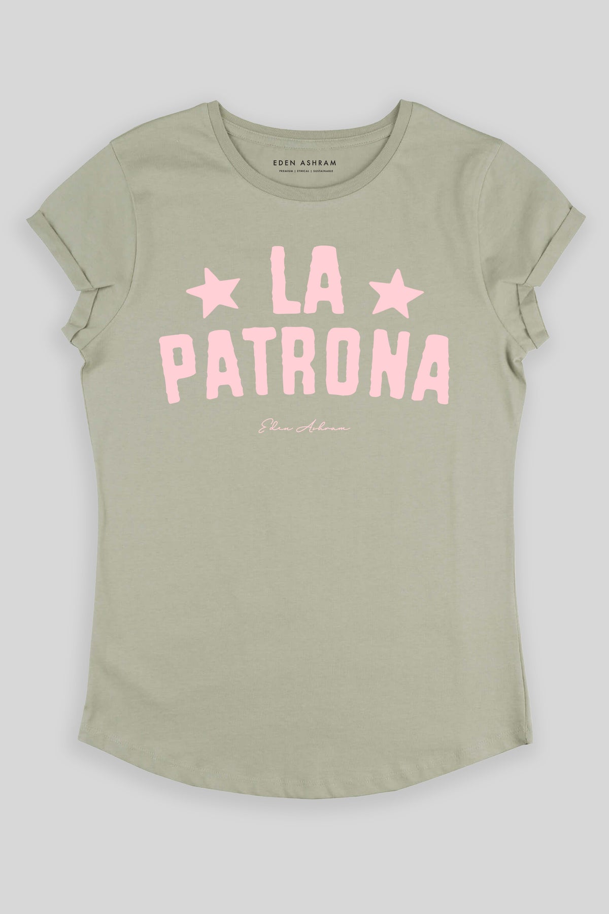 Eden Ashram La Patrona Premium Rolled Sleeve T-Shirt Light Olive