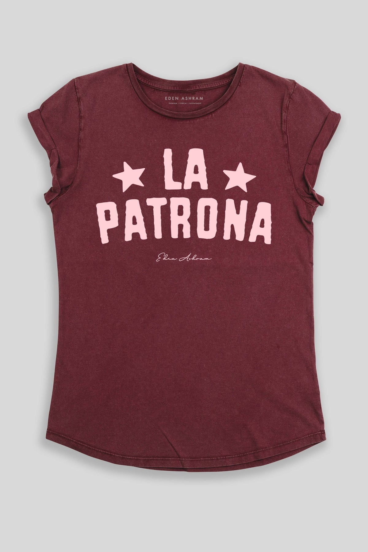 Eden Ashram La Patrona Premium Rolled Sleeve T-Shirt Stonewash Burgundy