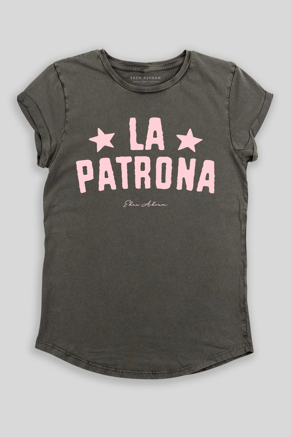 Eden Ashram La Patrona Premium Rolled Sleeve T-Shirt Stonewash Grey