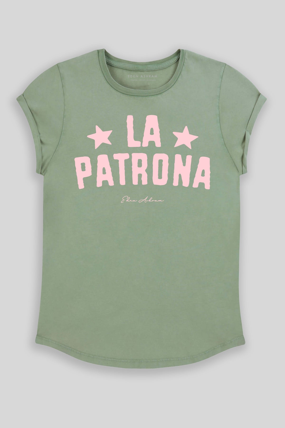 Eden Ashram La Patrona Premium Rolled Sleeve T-Shirt Stonewash Sage