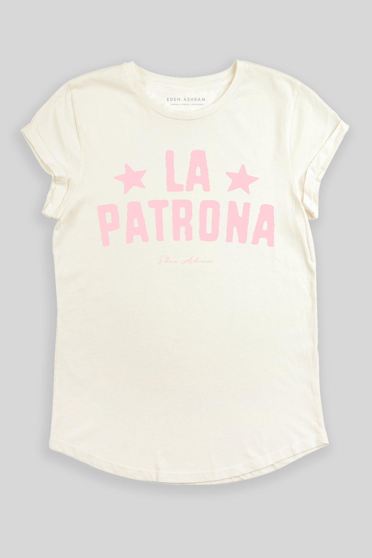 Eden Ashram La Patrona Premium Rolled Sleeve T-Shirt Stonewash White